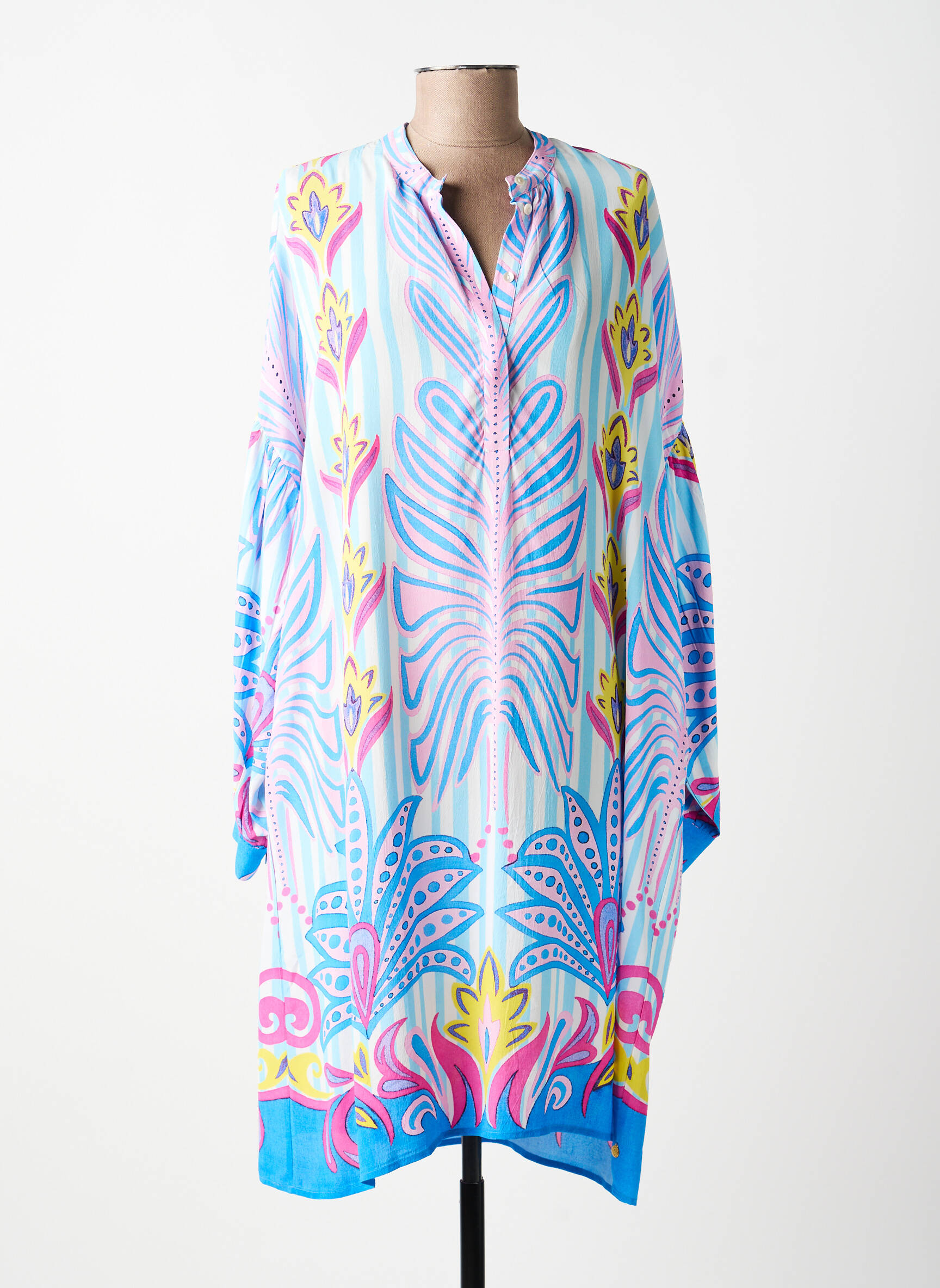Robe mi-longue coupe fluide manches longues bleu YIPPIE HIPPIE femme
