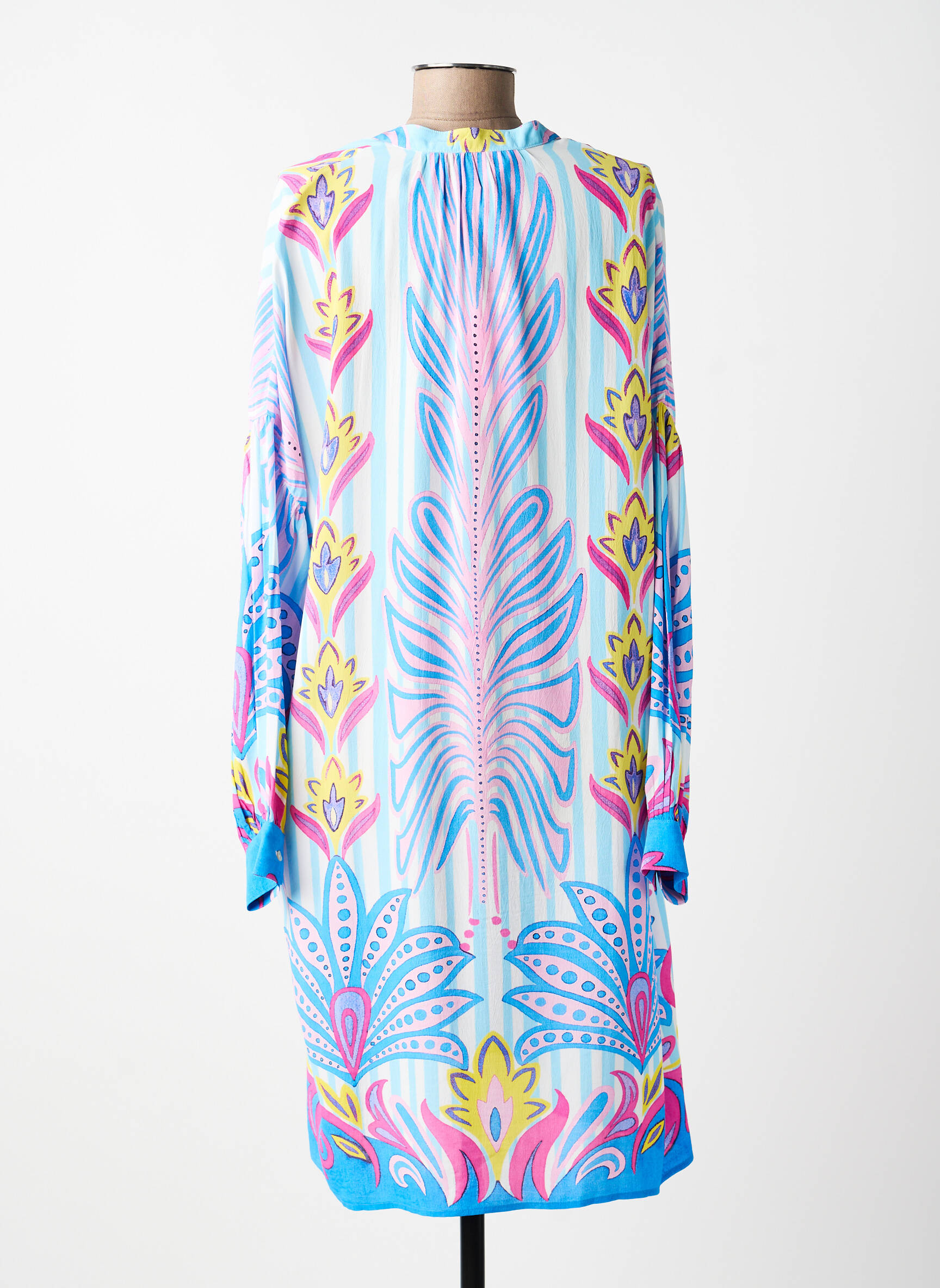 Robe mi-longue coupe fluide manches longues bleu YIPPIE HIPPIE femme