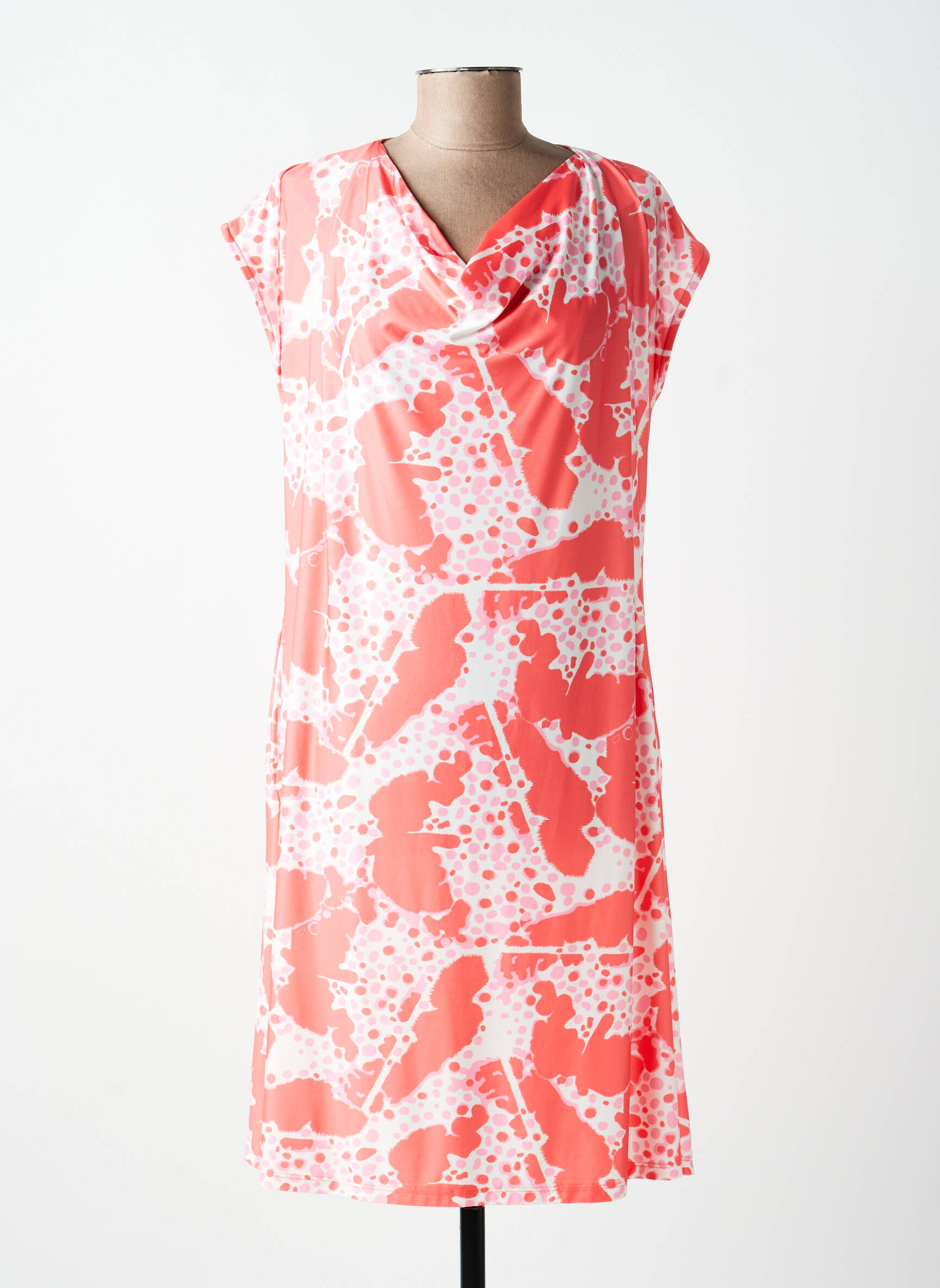Robe mi-longue imprimé fantaisie manches courtes rose SCORZZO femme