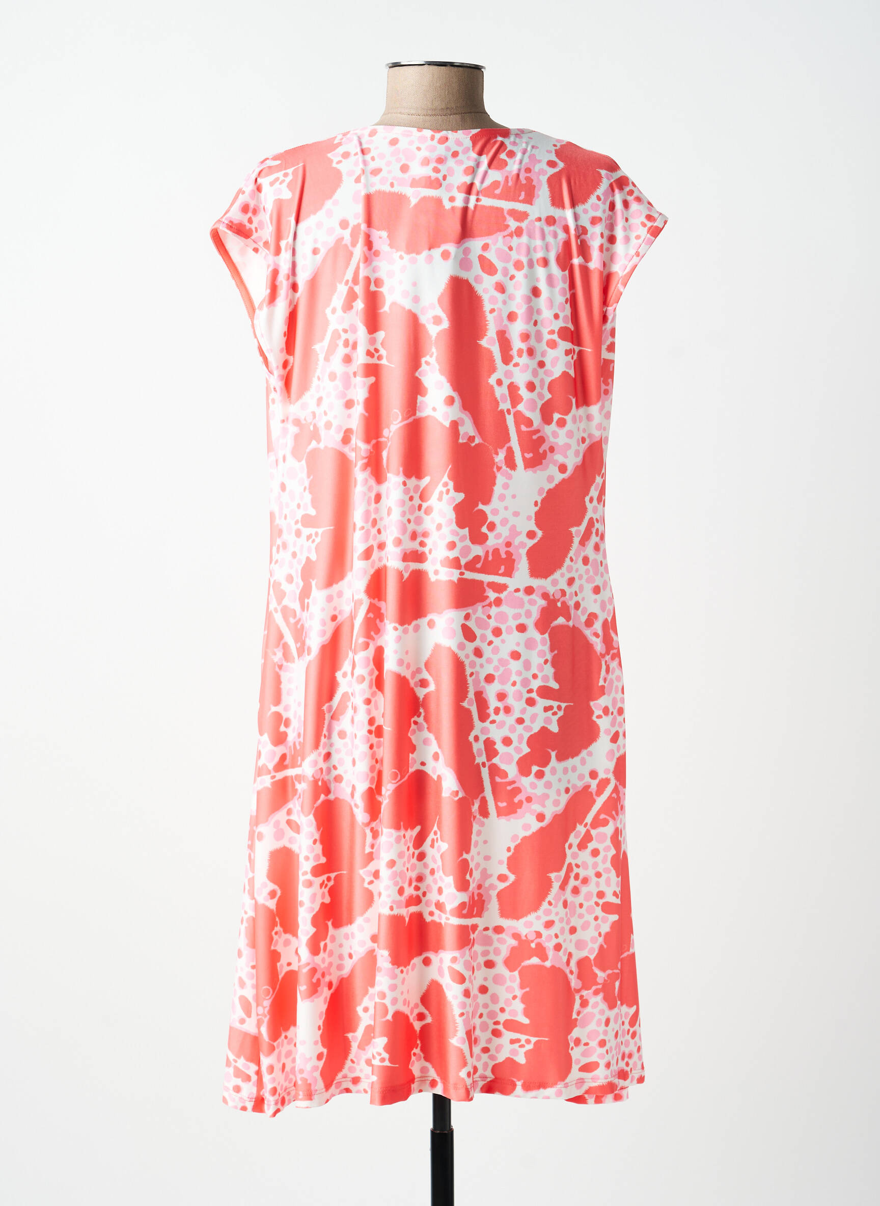 Robe mi-longue imprimé fantaisie manches courtes rose SCORZZO femme