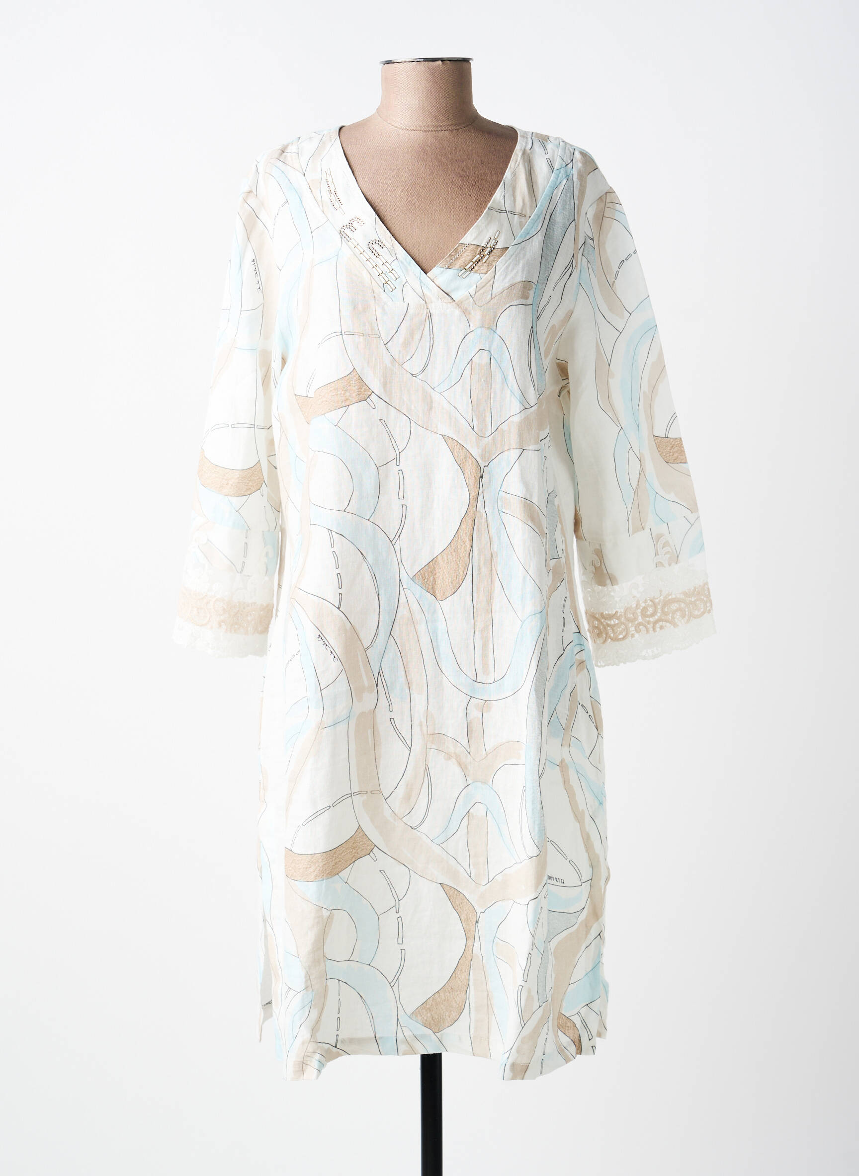Robe mi-longue manches 3/4 manches 3/4 blanc ELISA CAVALETTI femme