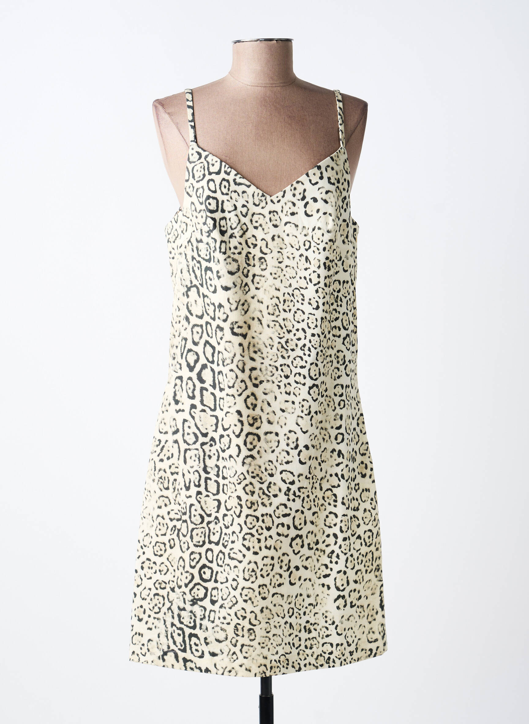 Robe mi-longue col v fines bretelles beige EVA KAYAN femme