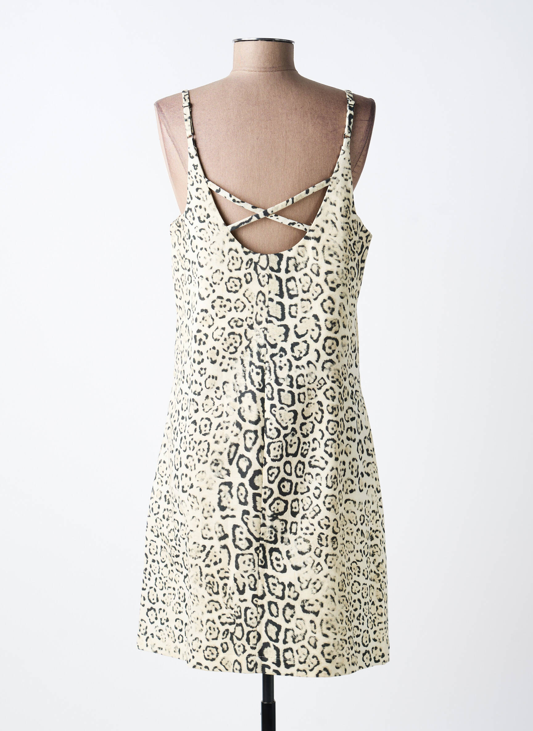 Robe mi-longue col v fines bretelles beige EVA KAYAN femme