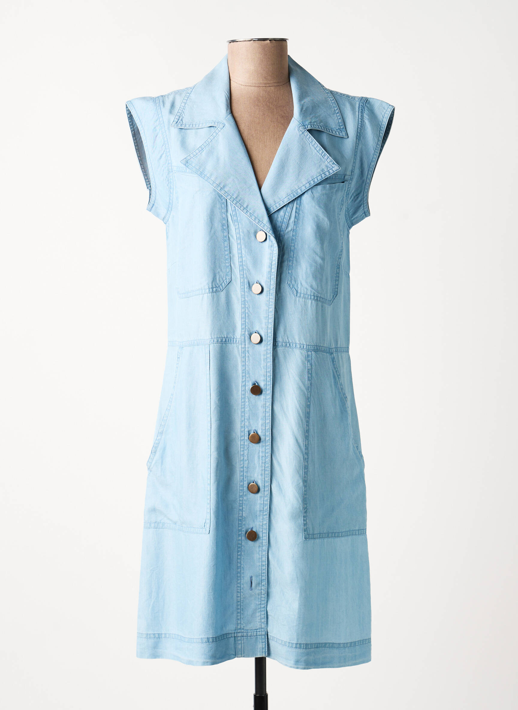 Robe mi-longue manches courtes manches courtes bleu EVA KAYAN femme