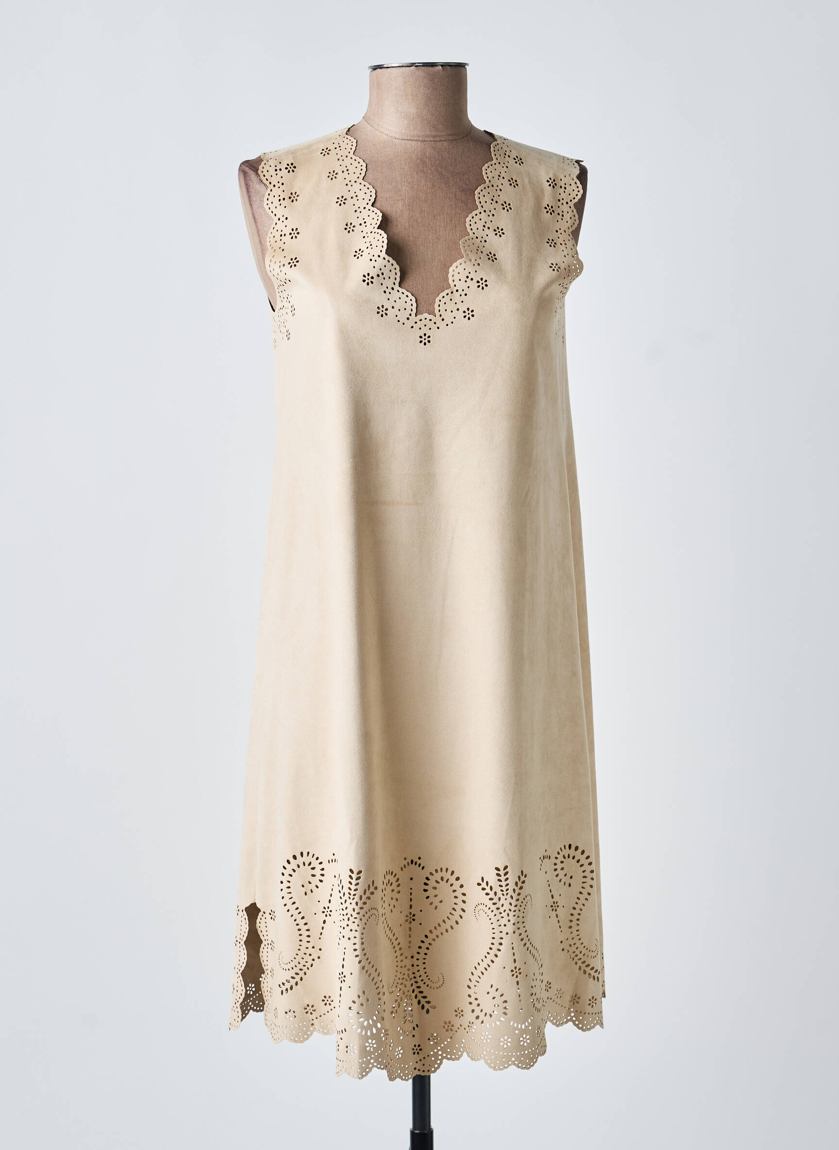 Robe courte sans manche sans manche beige TRICOT CHIC femme