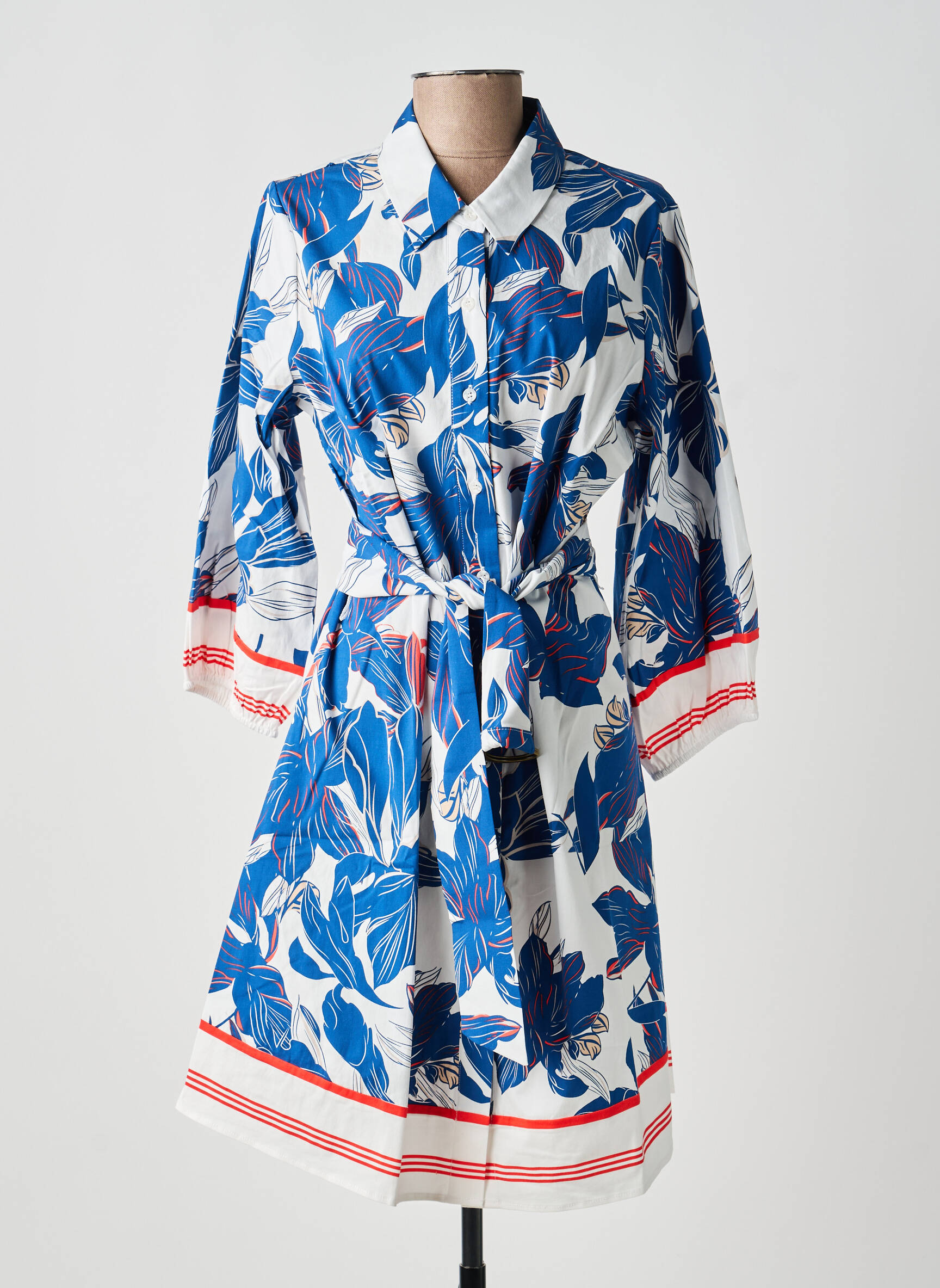 Robe courte imprimé fleurs manches 3/4 bleu K-DESIGN femme