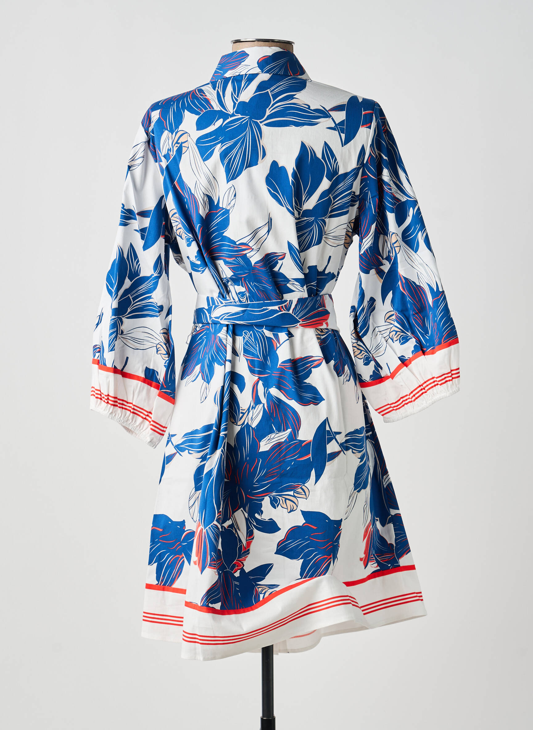Robe courte imprimé fleurs manches 3/4 bleu K-DESIGN femme