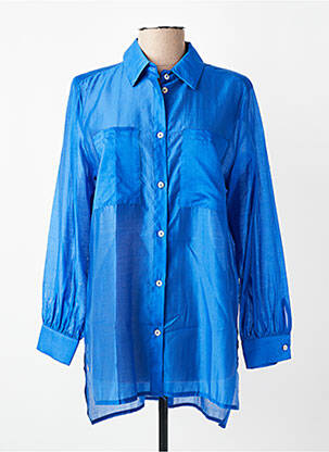 Chemisier tissage popeline manches longues bleu LEO & UGO femme