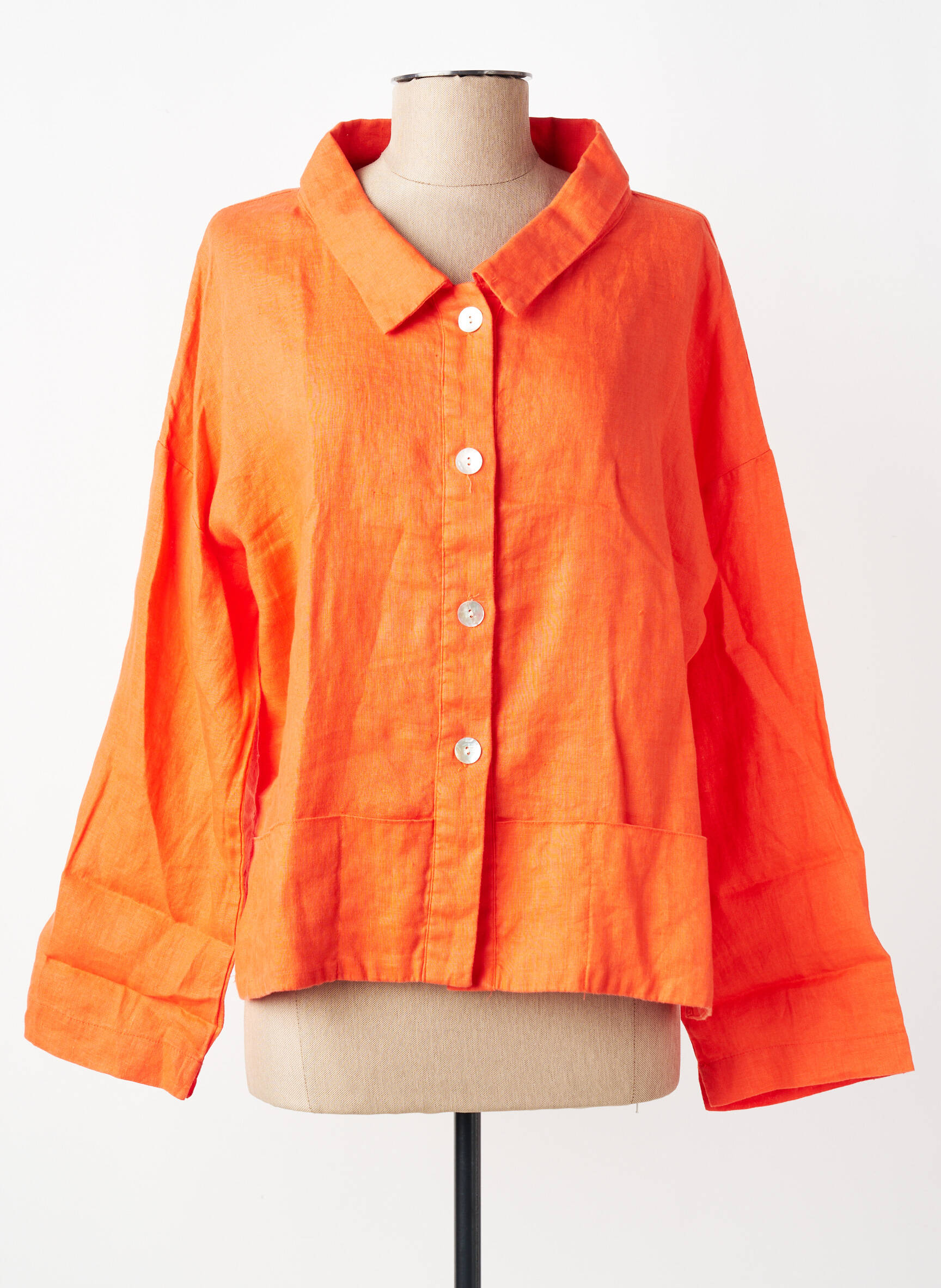 Chemisier tissage crêpe manches longues orange K femme