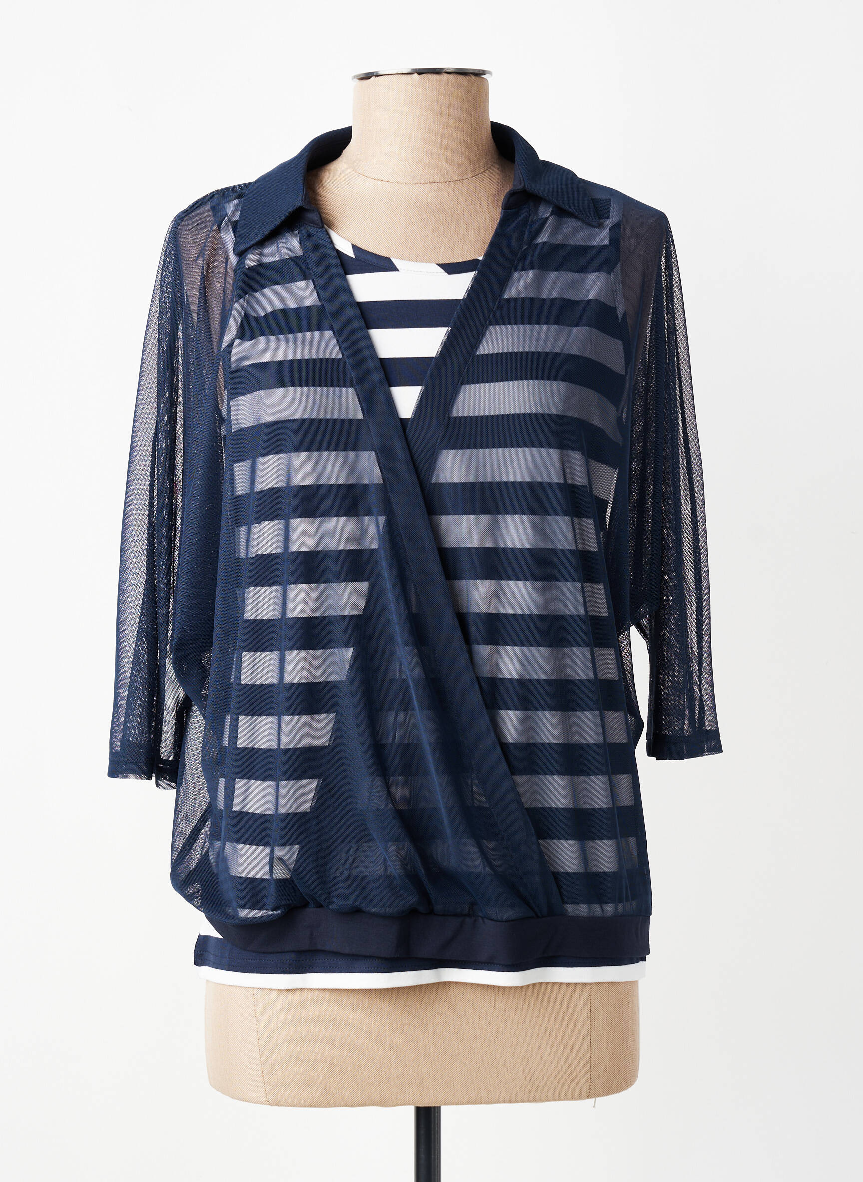 Top col rond manches 3/4 bleu TUZZI femme