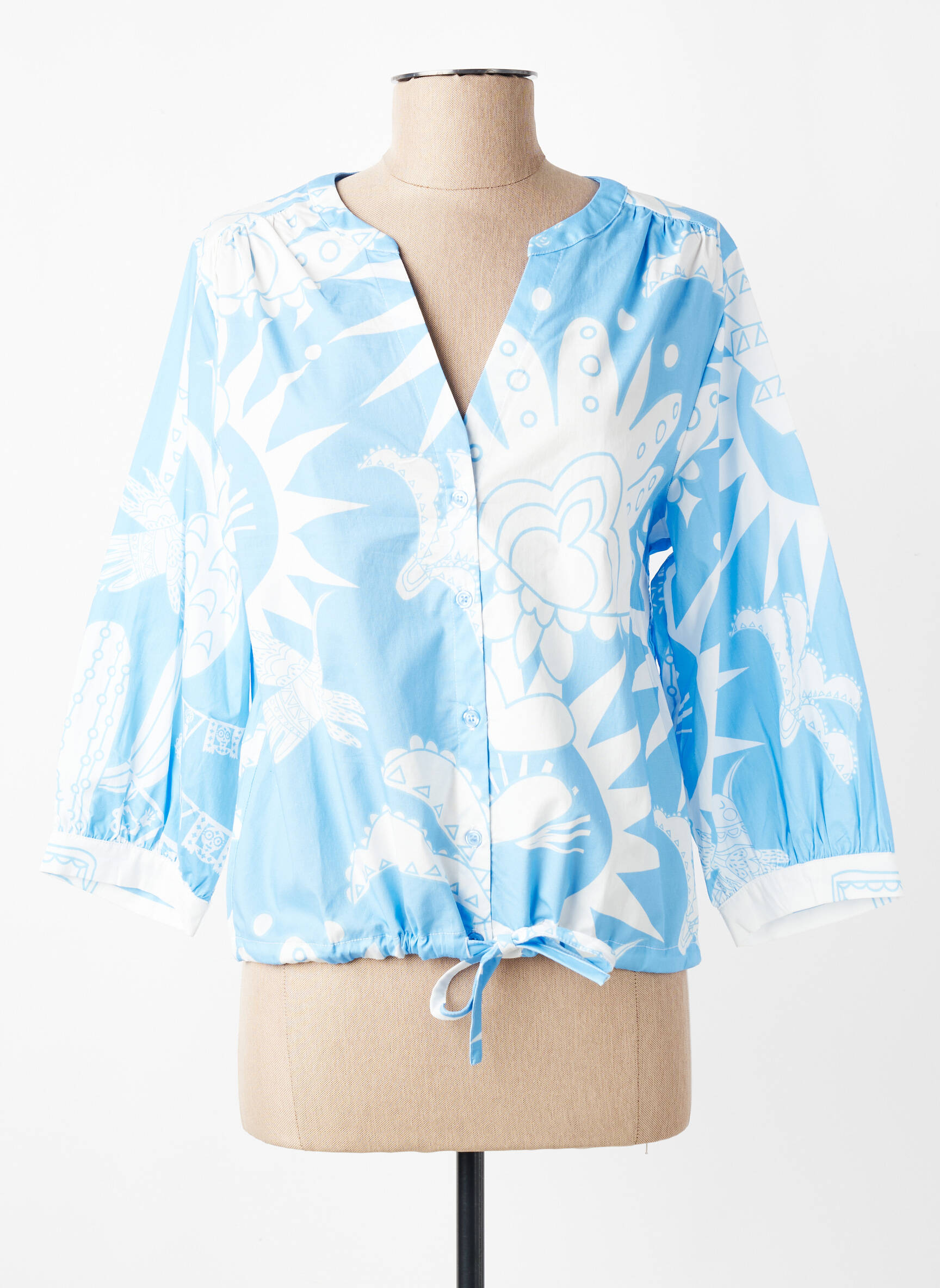 Blouse imprimé fantaisie manches 3/4 bleu K-DESIGN femme