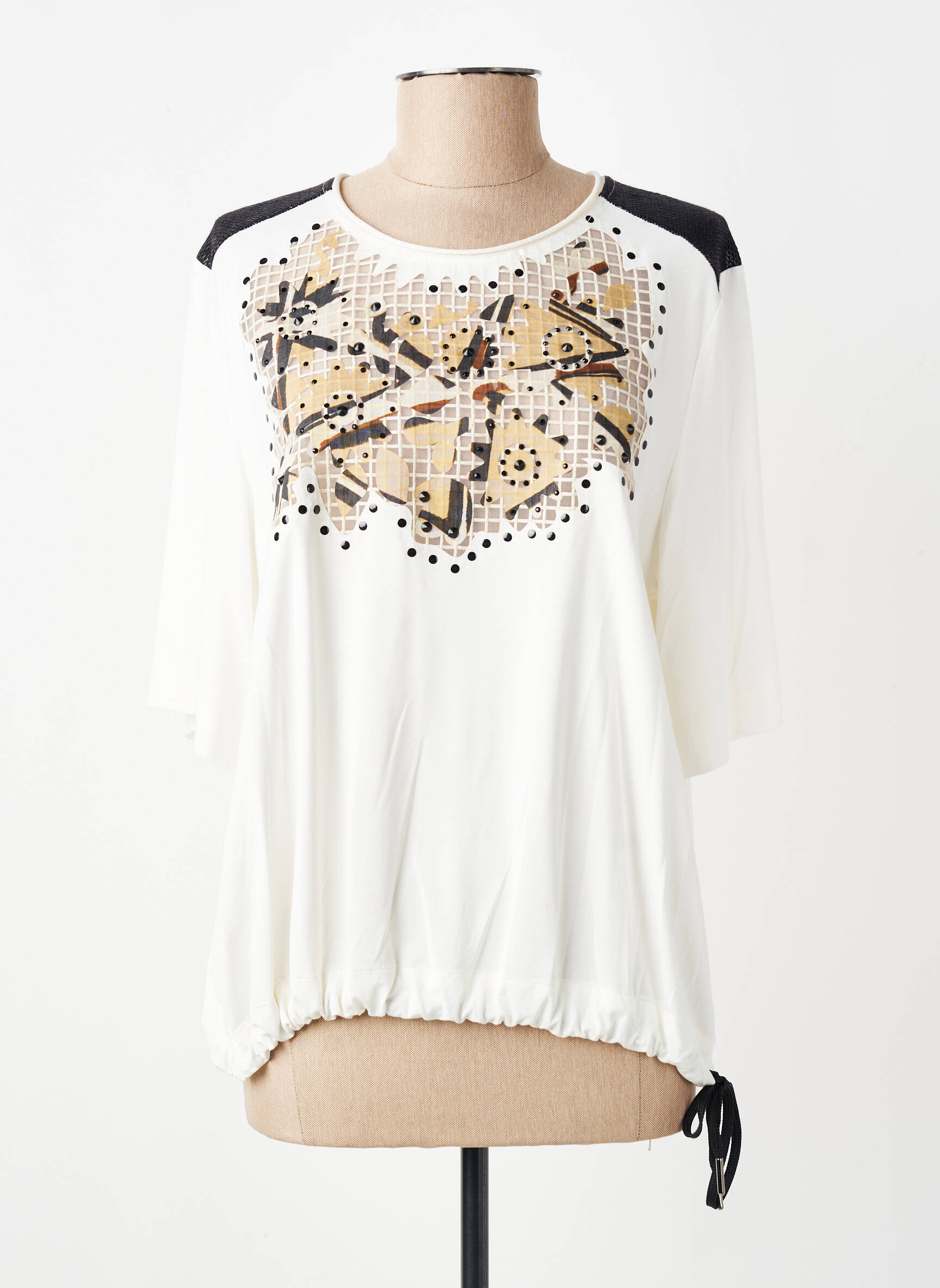 Top col rond manches 3/4 beige TRICOT CHIC femme