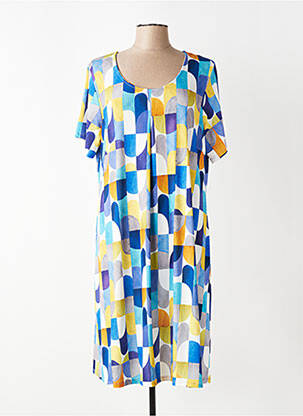 Robe mi-longue coupe fluide manches courtes bleu VANIA femme