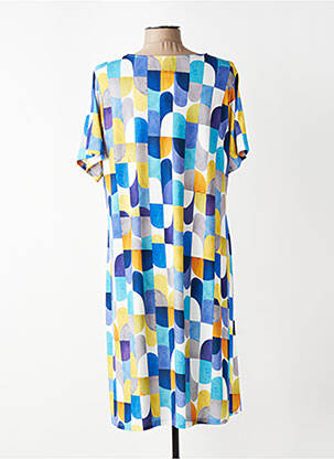 Robe mi-longue coupe fluide manches courtes bleu VANIA femme