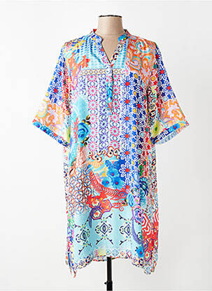 Robe mi-longue imprimé fleurs manches courtes bleu VANIA femme