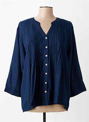 Chemisier tissage crêpe manches 3/4 bleu VANIA femme