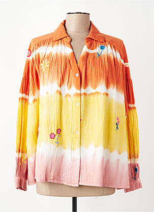 Chemisier tissage crêpe manches longues orange MOMENT femme