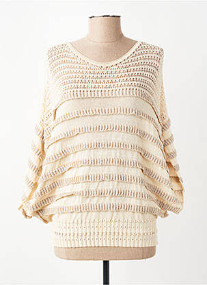 Pull maille ajourée manches 3/4 beige ELISA CAVALETTI femme