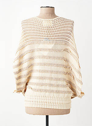 Pull maille ajourée manches 3/4 beige ELISA CAVALETTI femme
