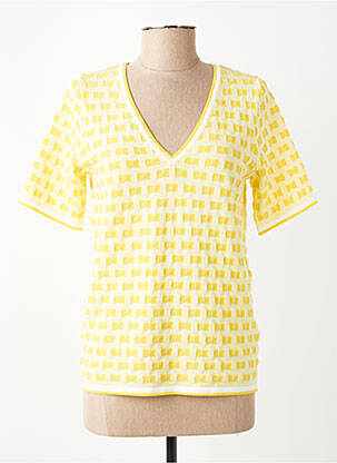 Pull coupe cintrée manches courtes jaune LEO & UGO femme