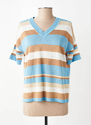 Pull coupe cintrée manches courtes bleu CHARMING GIRL femme