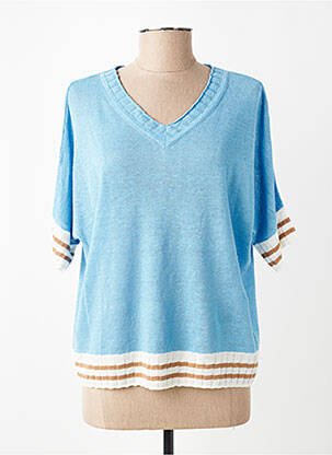 Pull coupe droite manches courtes bleu CHARMING GIRL femme