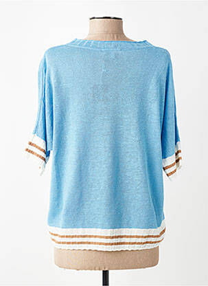 Pull coupe droite manches courtes bleu CHARMING GIRL femme