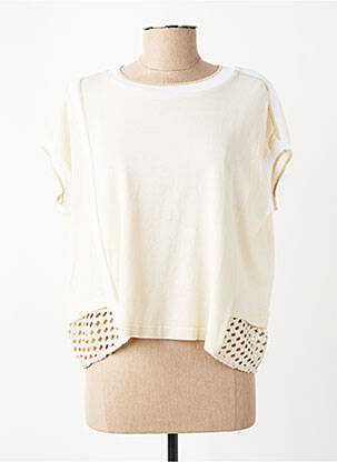 Pull stretch manches courtes beige TRICOT CHIC femme