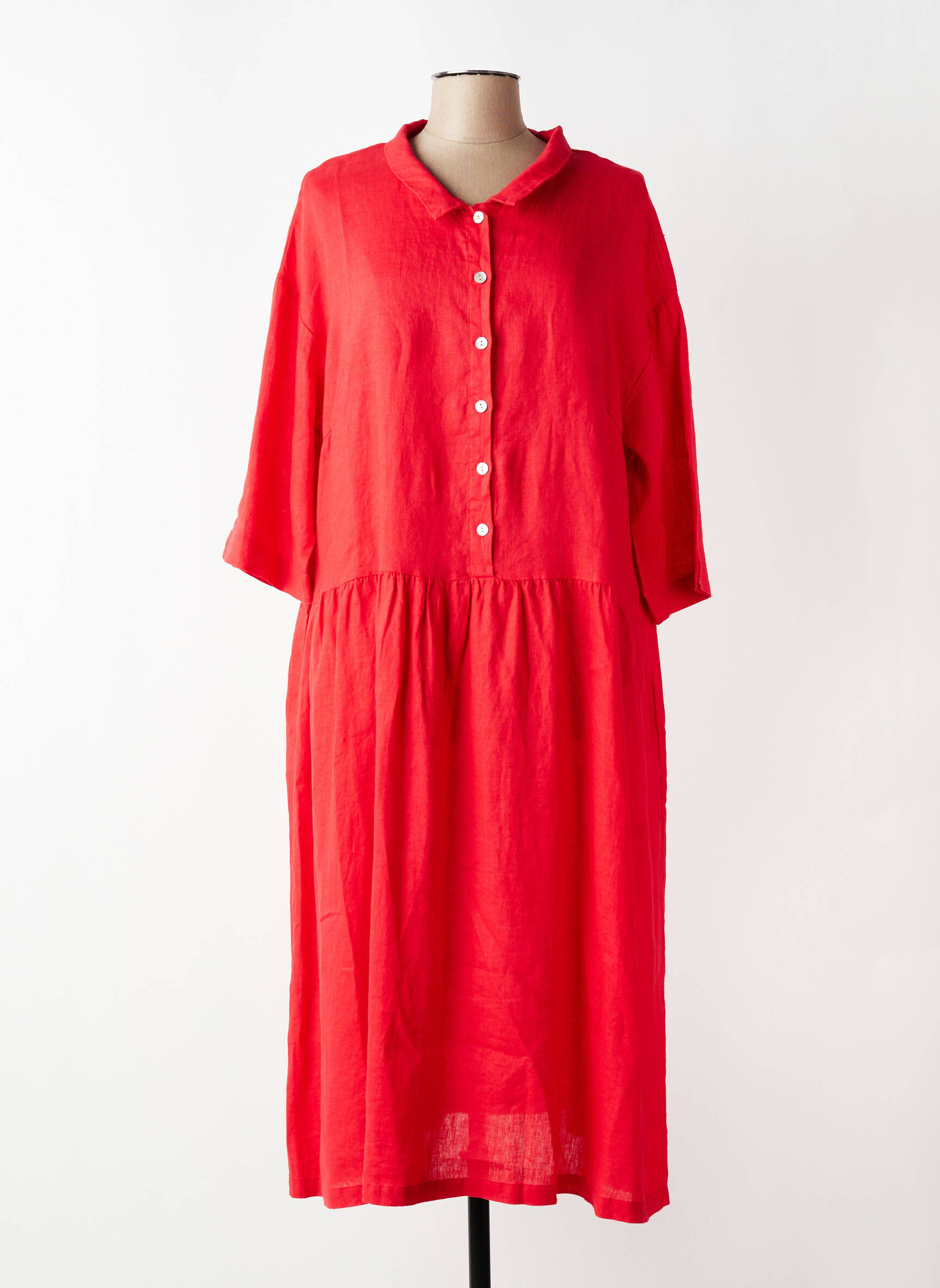 Robe longue coupe évasée manches 3/4 rouge K femme