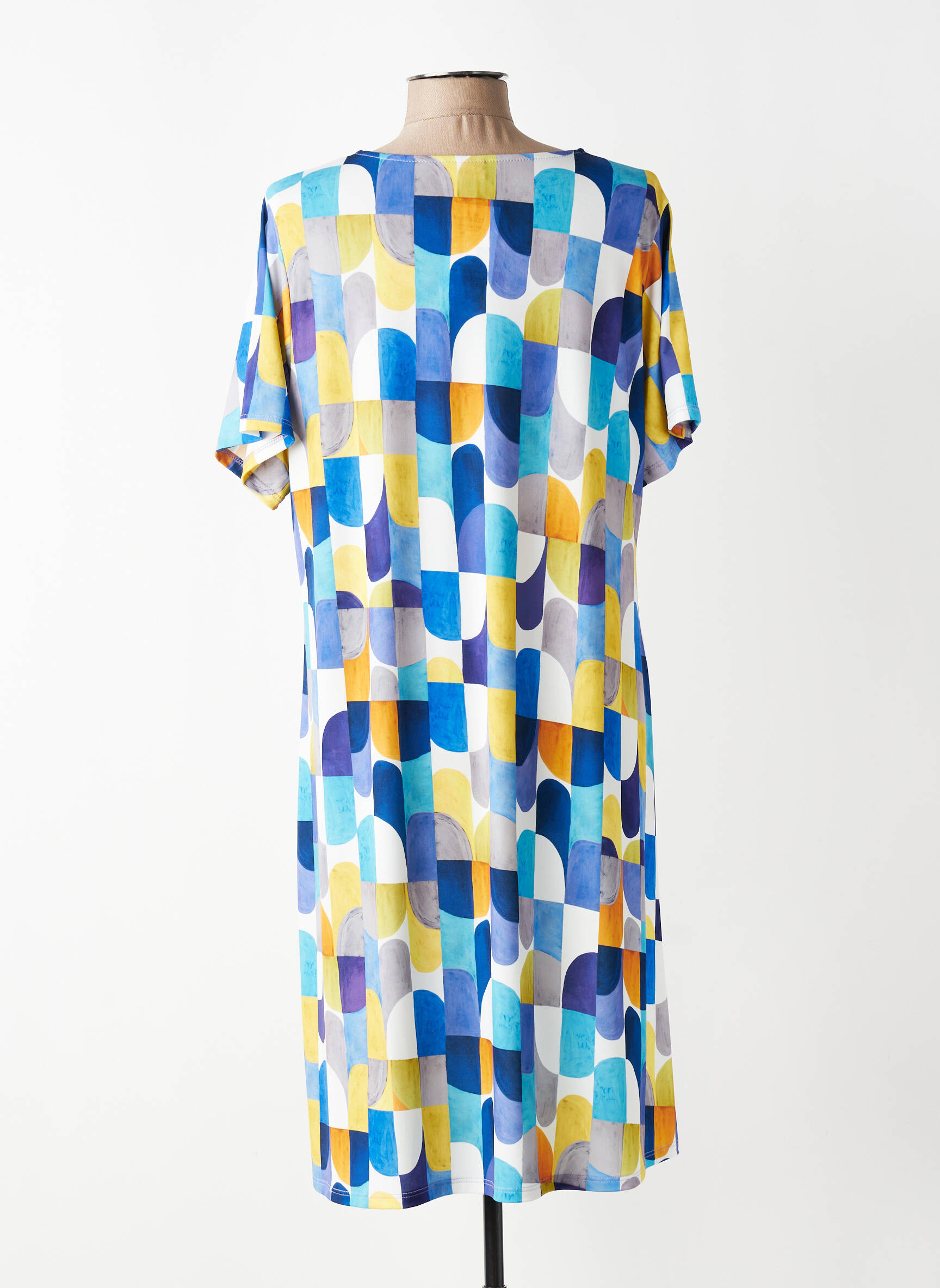 Robe mi-longue coupe fluide manches courtes bleu VANIA femme