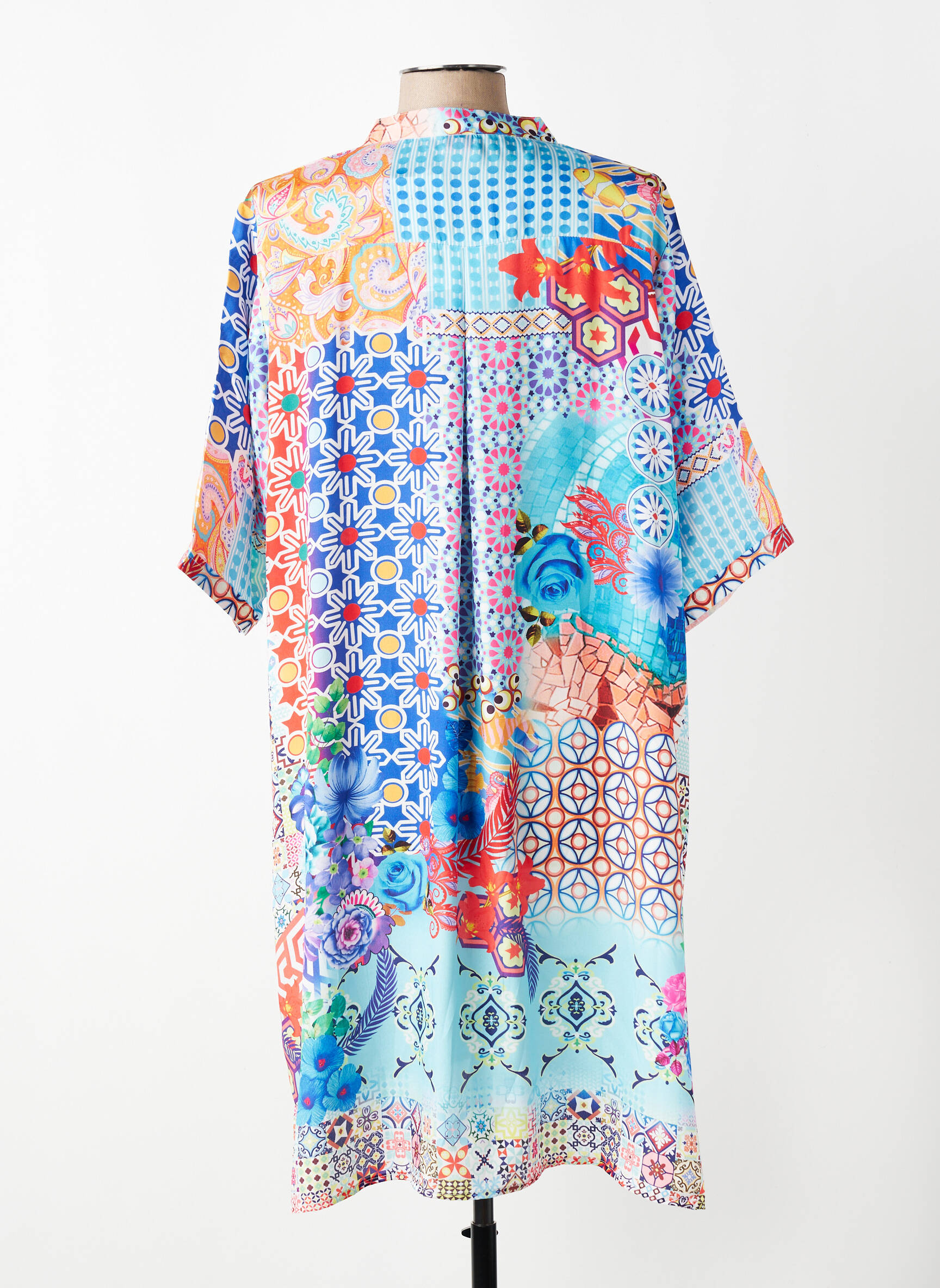Robe mi-longue imprimé fleurs manches courtes bleu VANIA femme