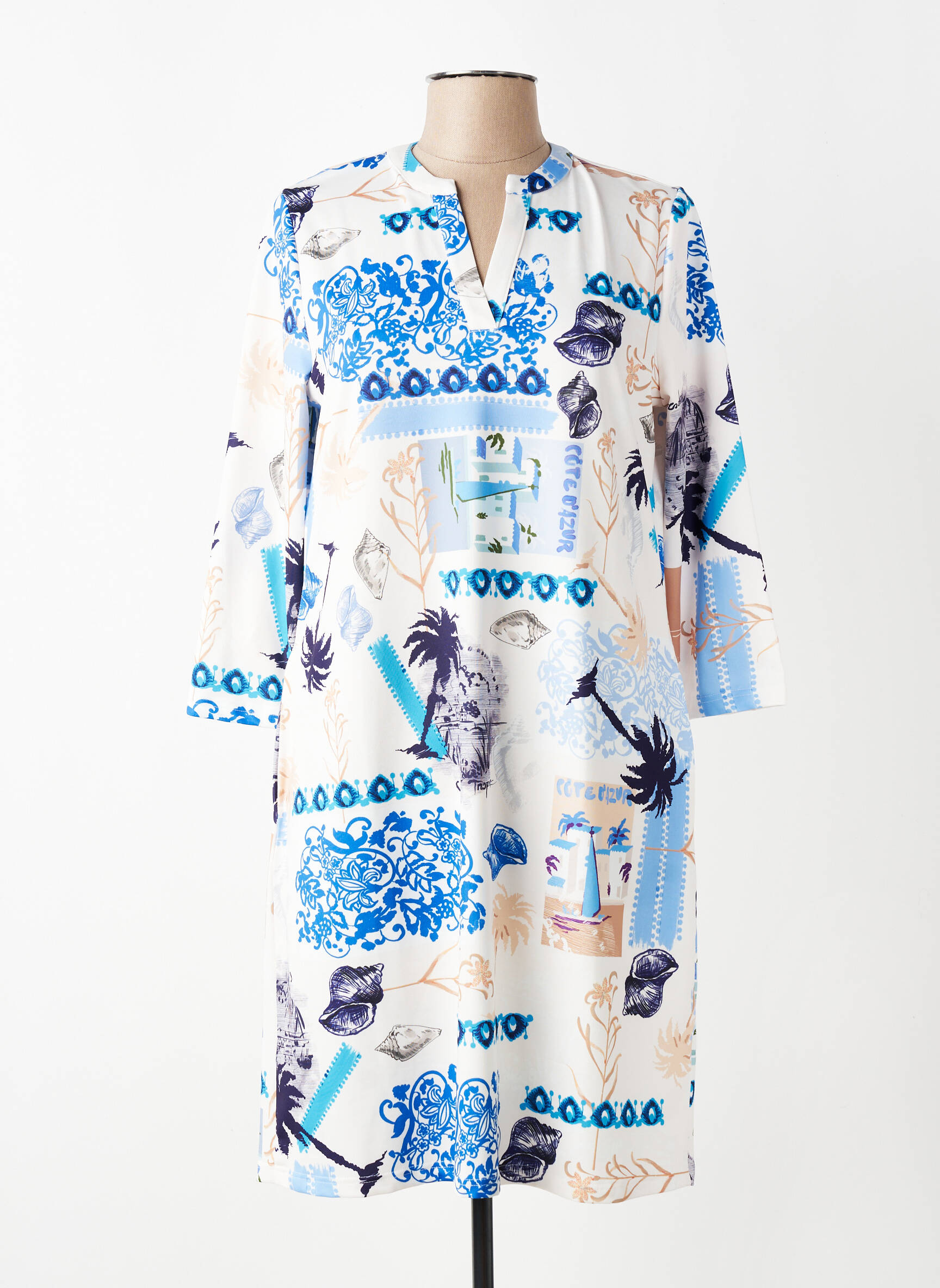Robe mi-longue manches 3/4 manches 3/4 bleu TUZZI femme