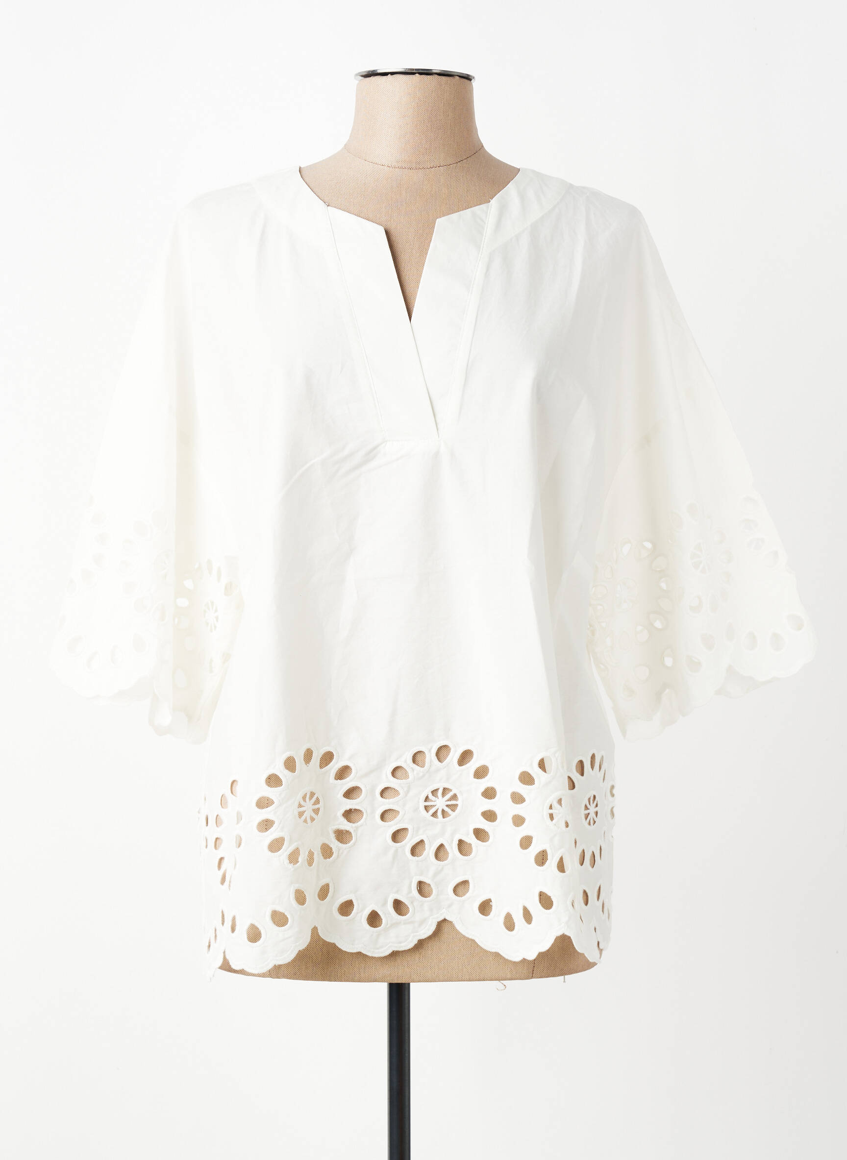 Blouse tissage popeline manches 3/4 blanc RINO & PELLE femme