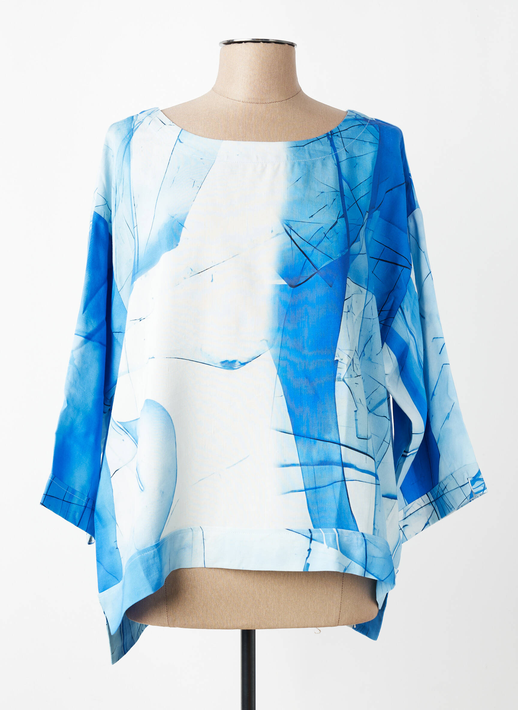 Blouse imprimé fantaisie manches 3/4 bleu K femme