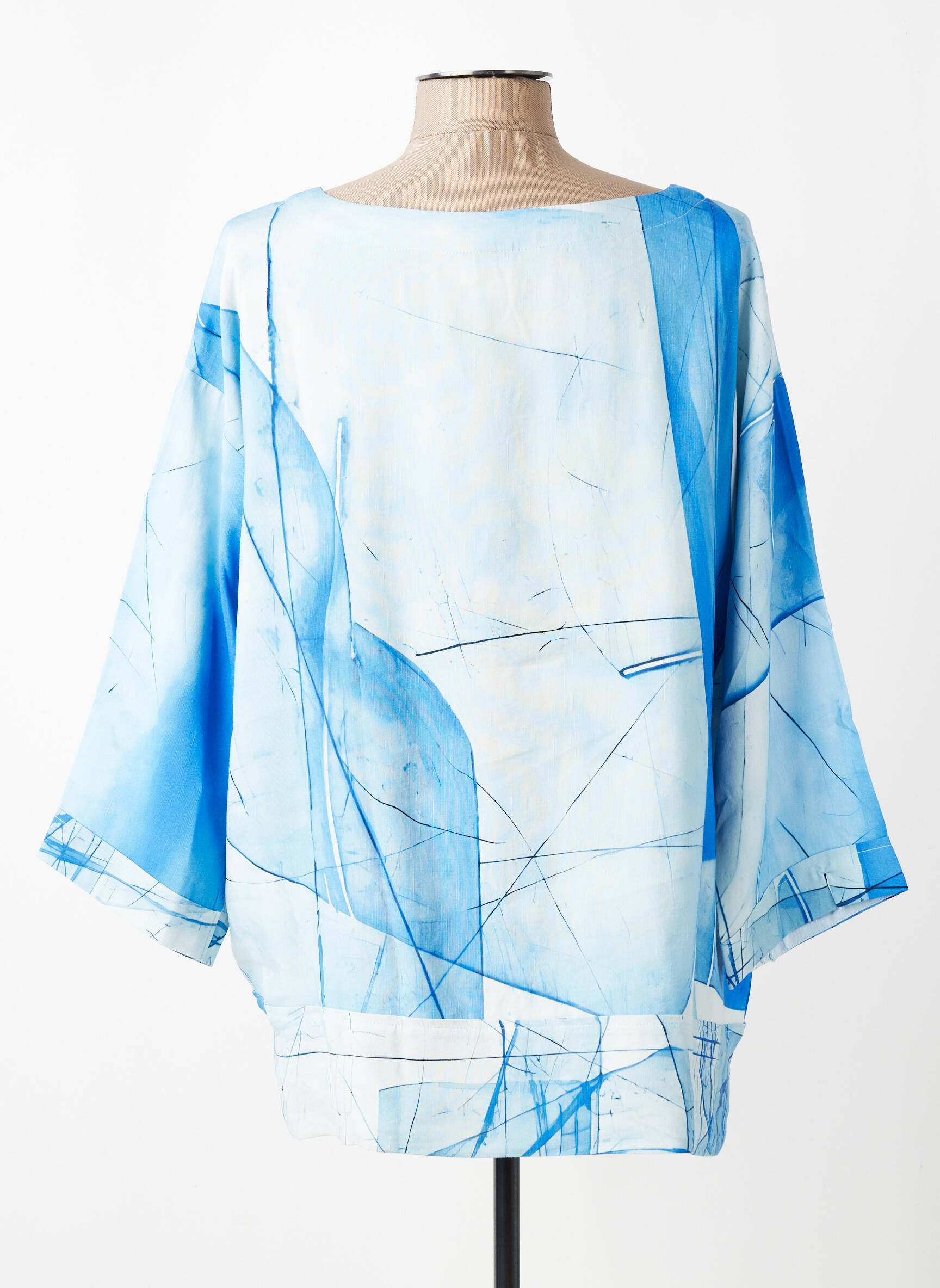 Blouse imprimé fantaisie manches 3/4 bleu K femme