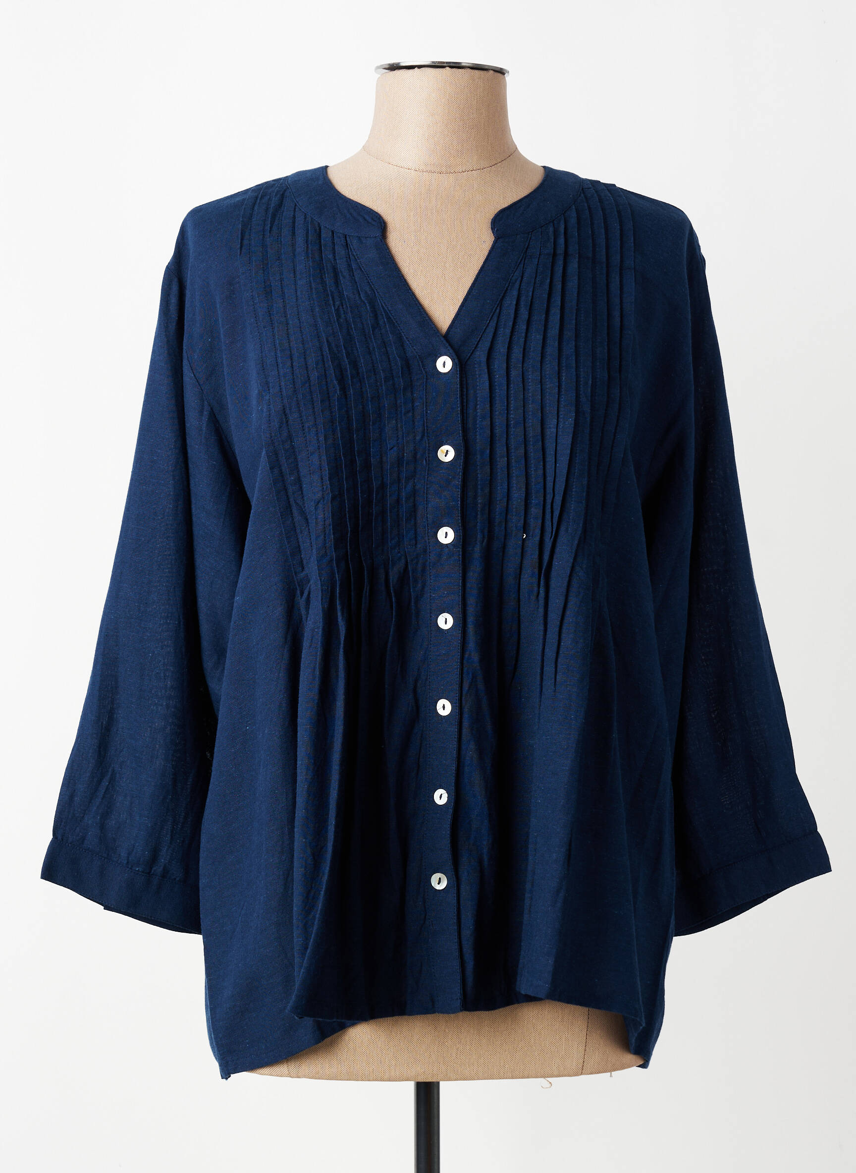Chemisier tissage crêpe manches 3/4 bleu VANIA femme