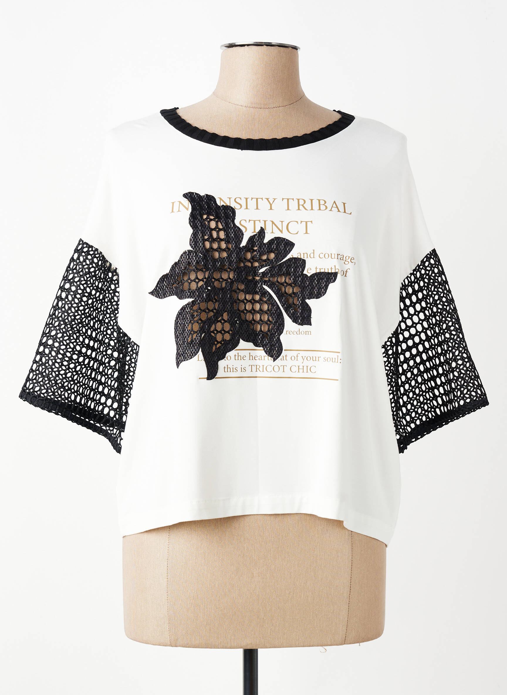 T-shirt coupe droite manches courtes beige TRICOT CHIC femme