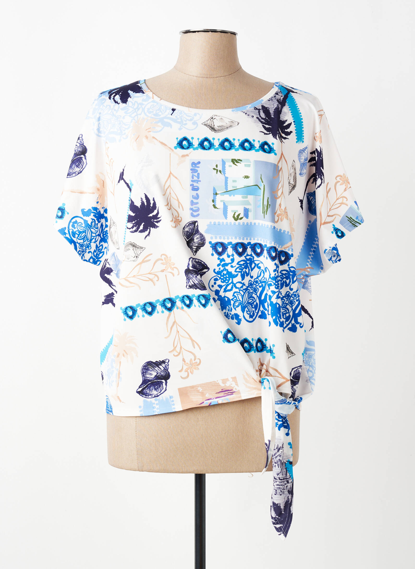 Top stretch manches courtes bleu TUZZI femme