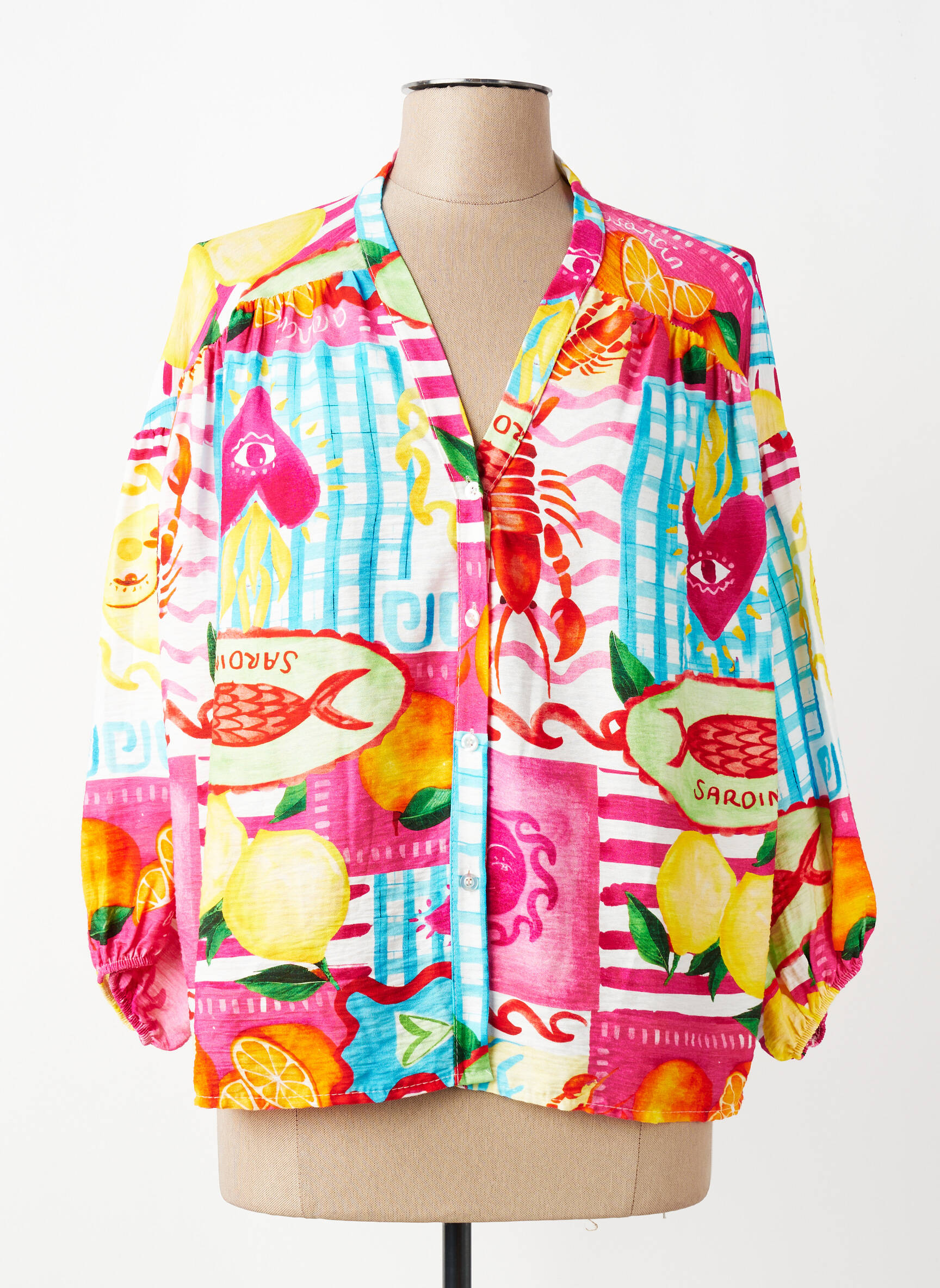 Blouse imprimé fantaisie manches 3/4 rouge JS MILLENIUM femme