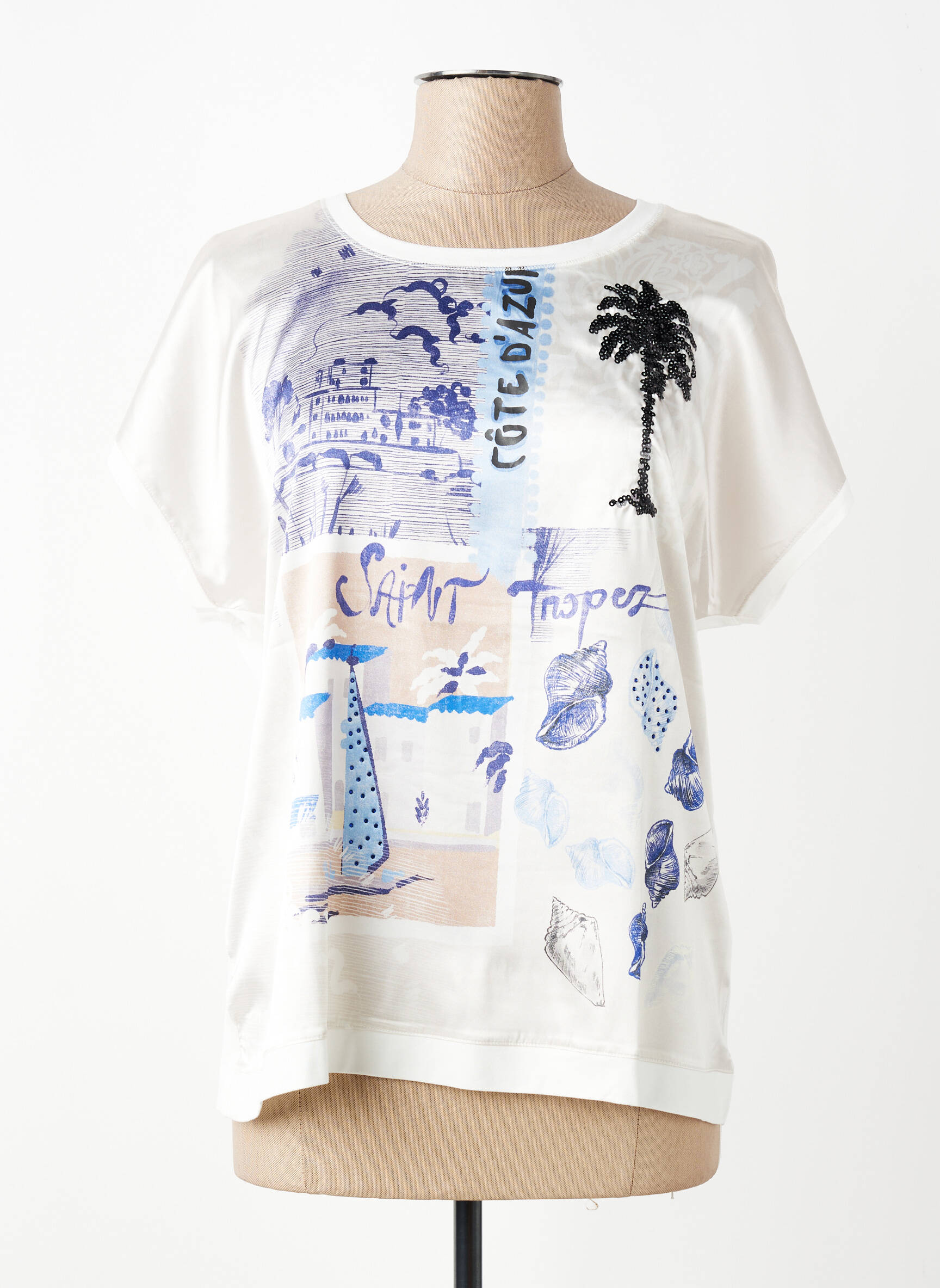 T-shirt coupe cintrée manches courtes beige TUZZI femme
