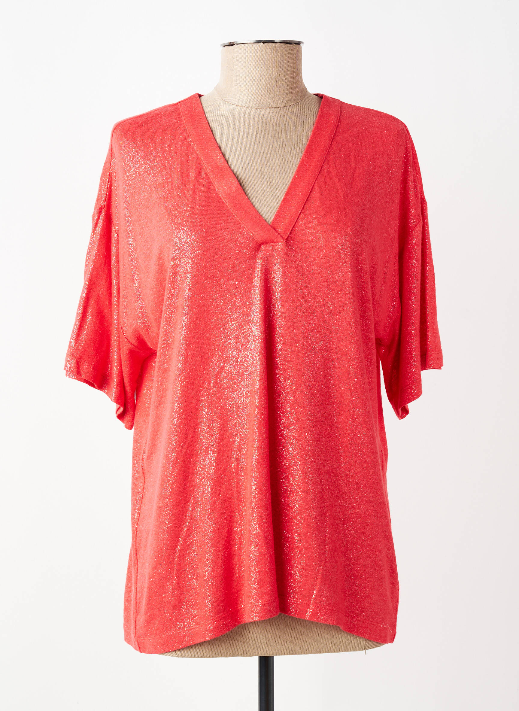 T-shirt coupe droite manches courtes rouge EVA KAYAN femme