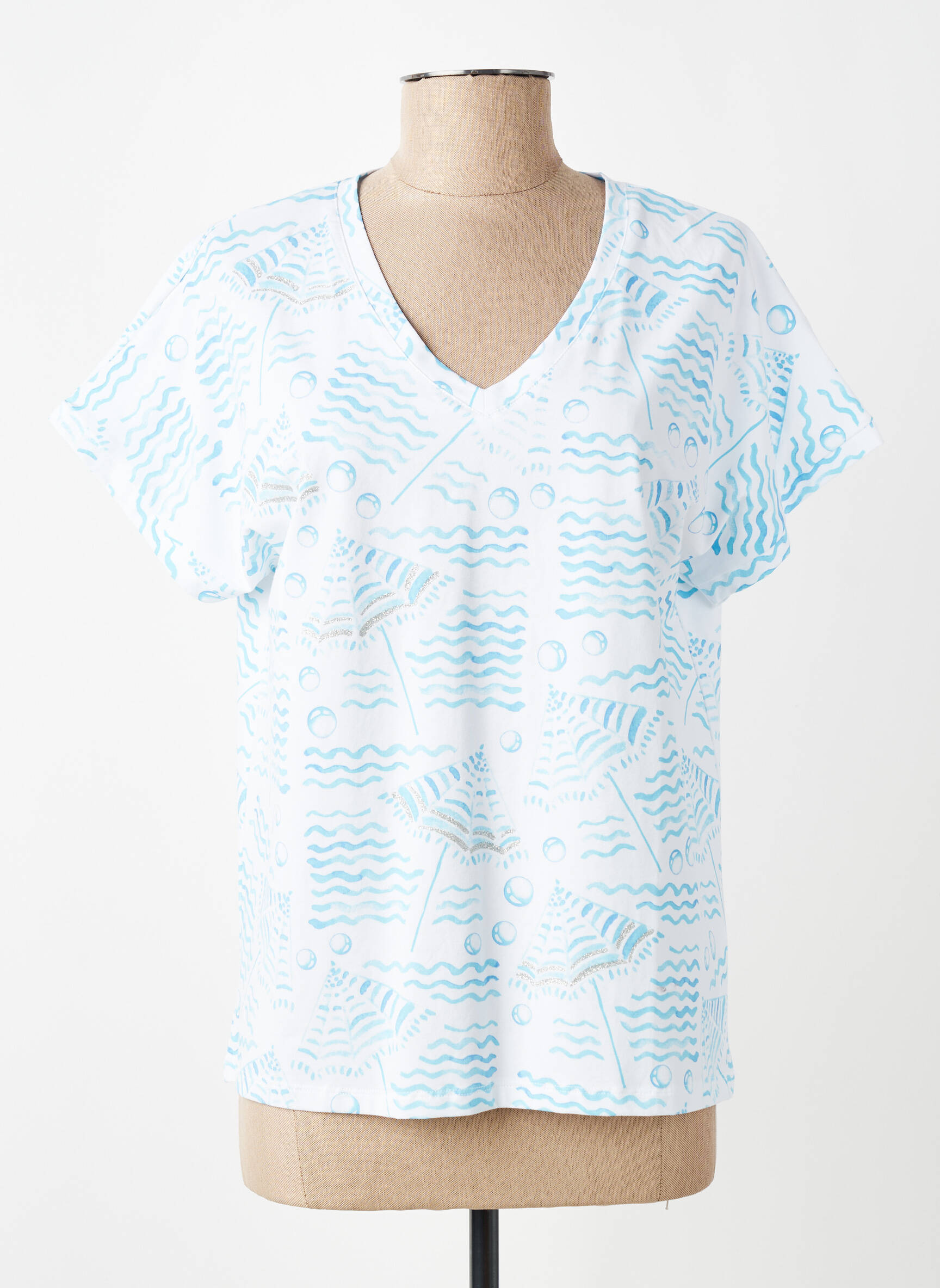 T-shirt imprimé fantaisie manches courtes bleu LEO & UGO femme