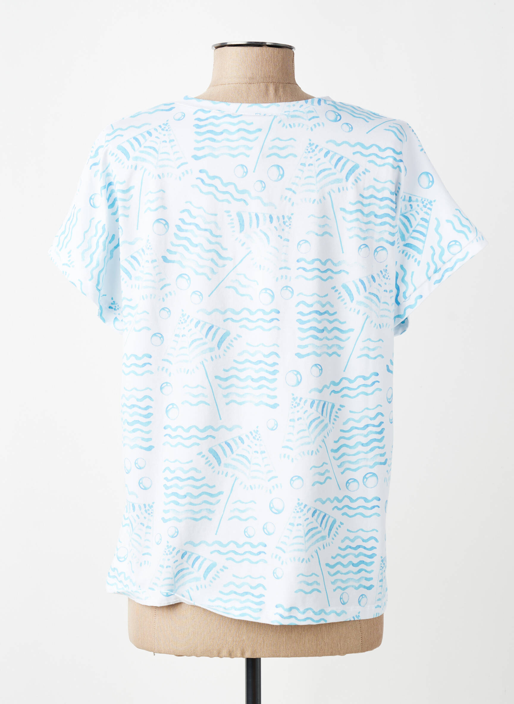 T-shirt imprimé fantaisie manches courtes bleu LEO & UGO femme