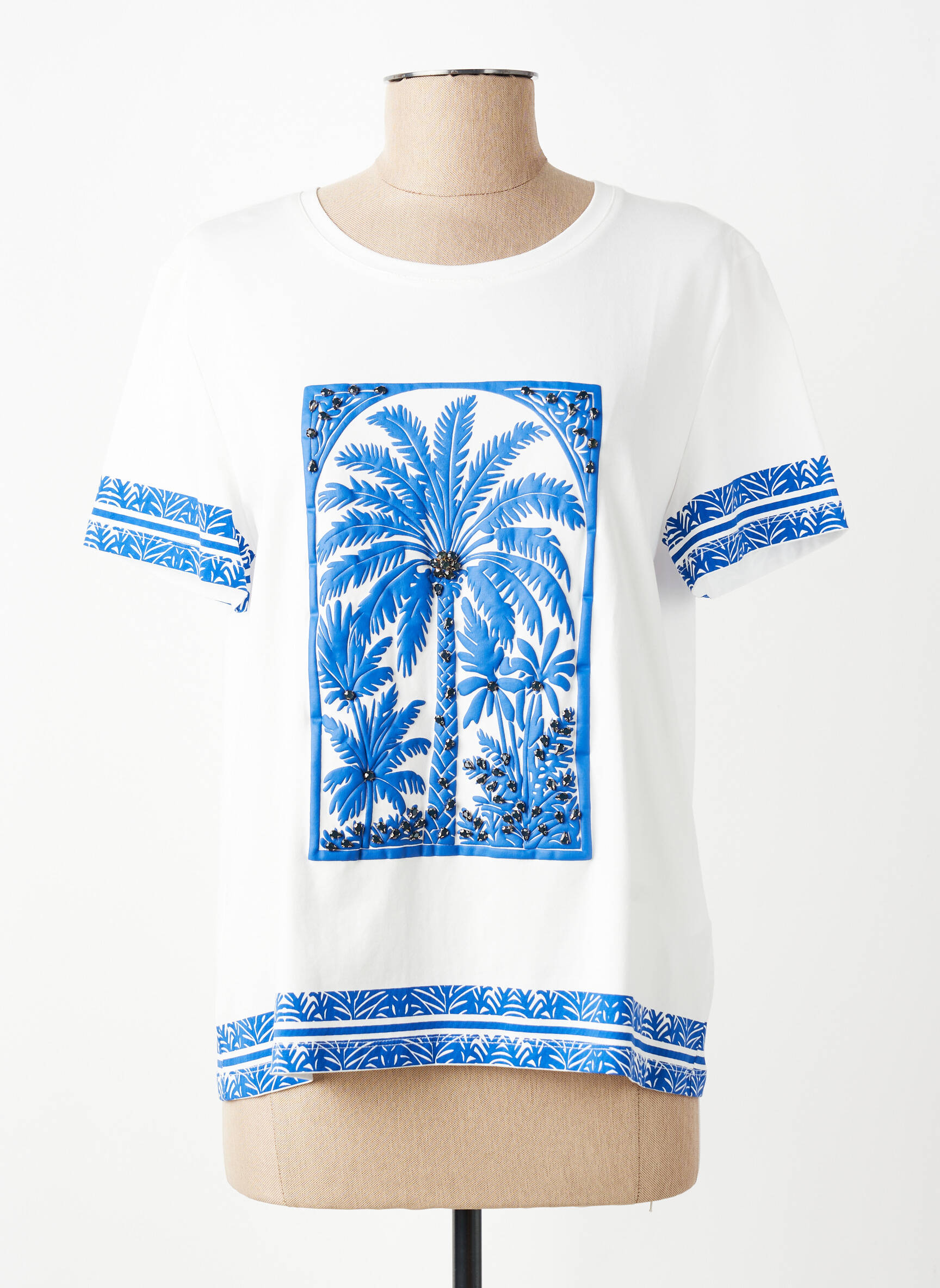 T-shirt sérigraphie floquée manches courtes bleu LEO & UGO femme