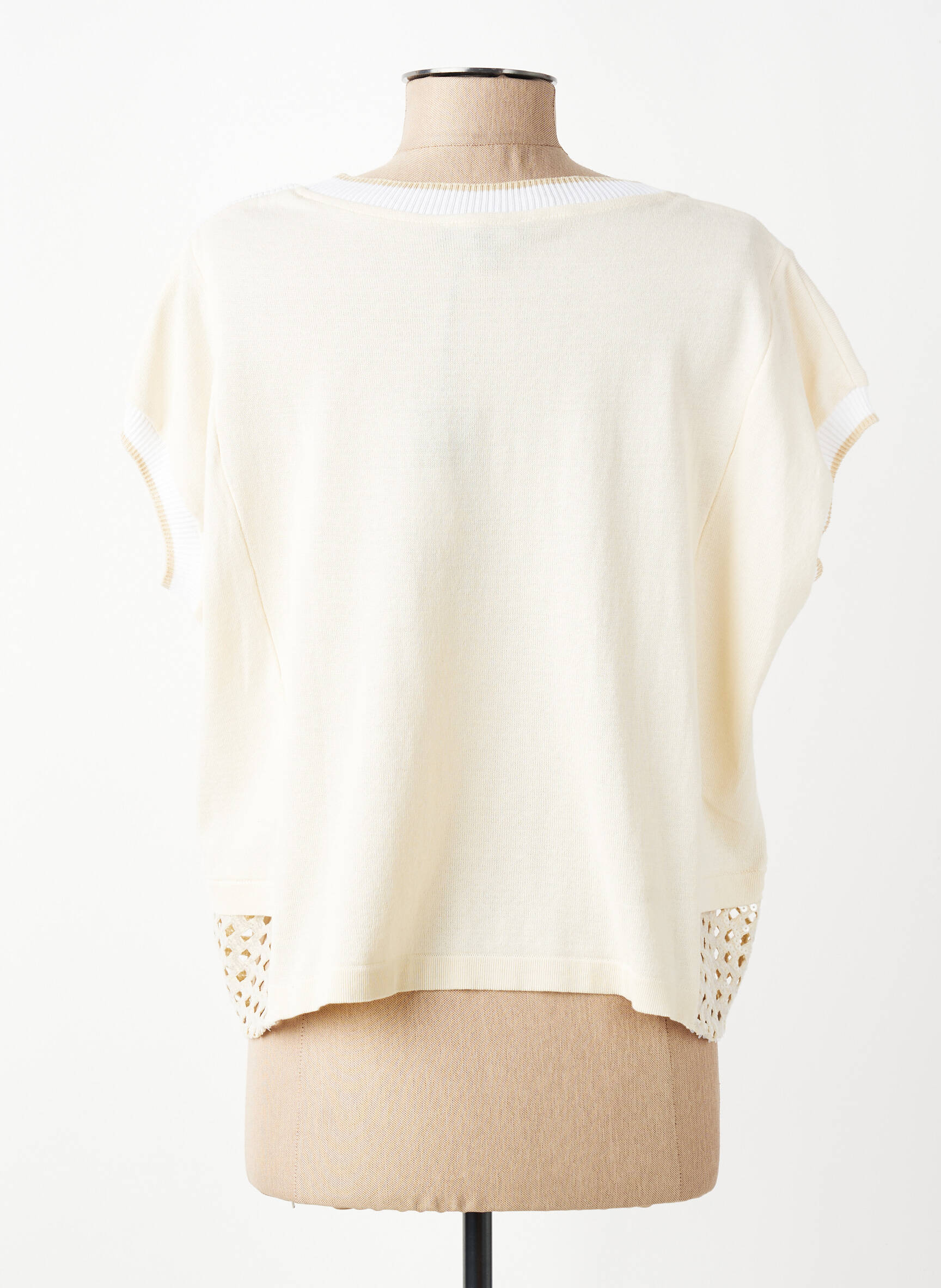 Pull stretch manches courtes beige TRICOT CHIC femme
