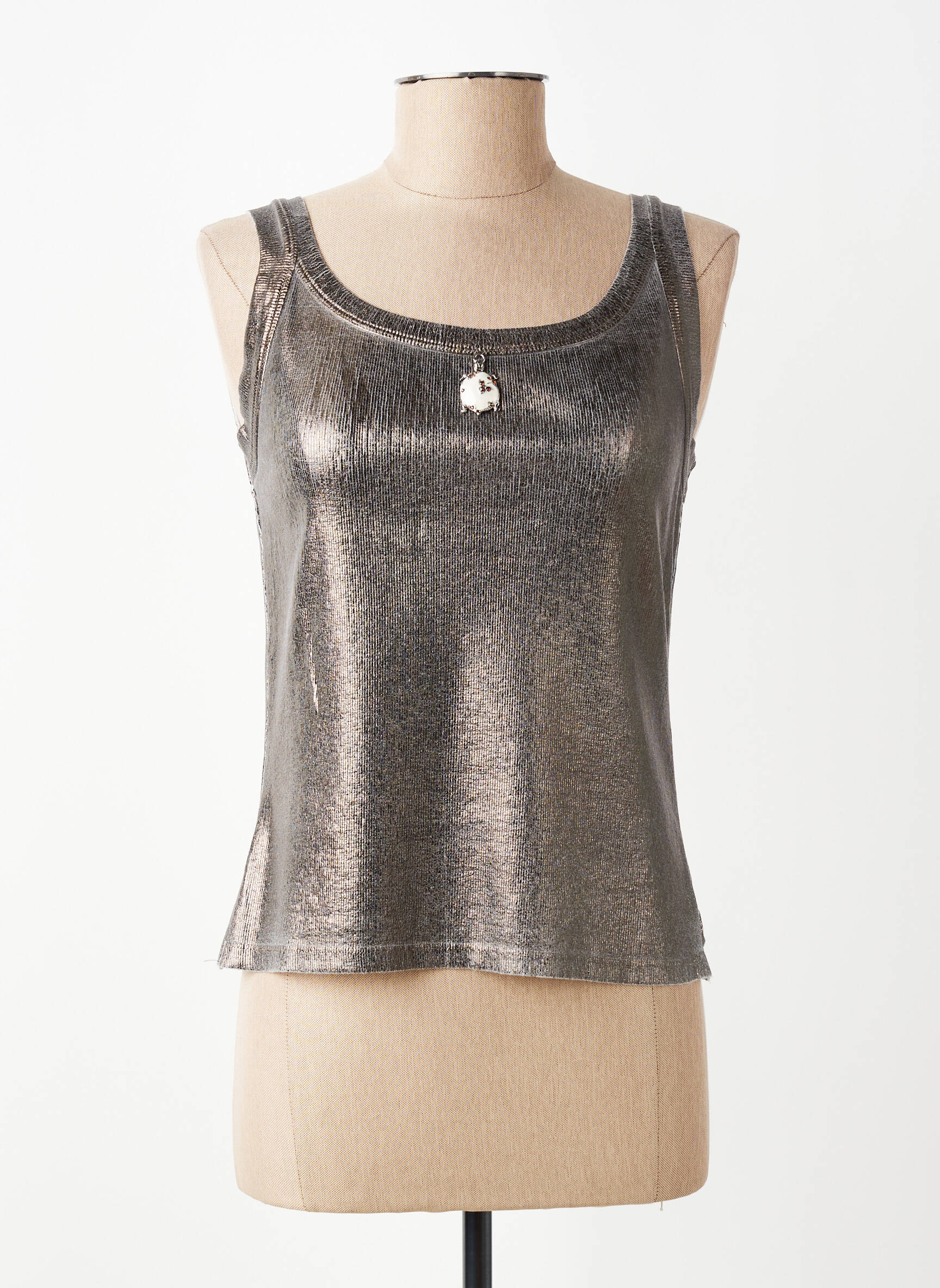 Top col carré sans manche marron ELISA CAVALETTI femme