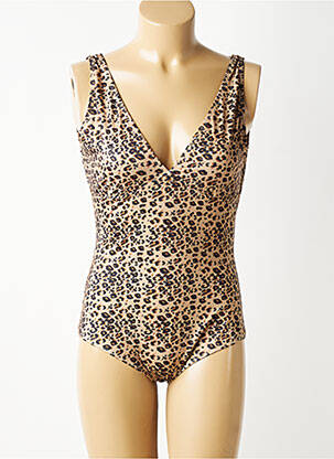 Maillot de bain 1 pièce effet matière satinée haut soutien-gorge balconnet beige LEO & UGO femme