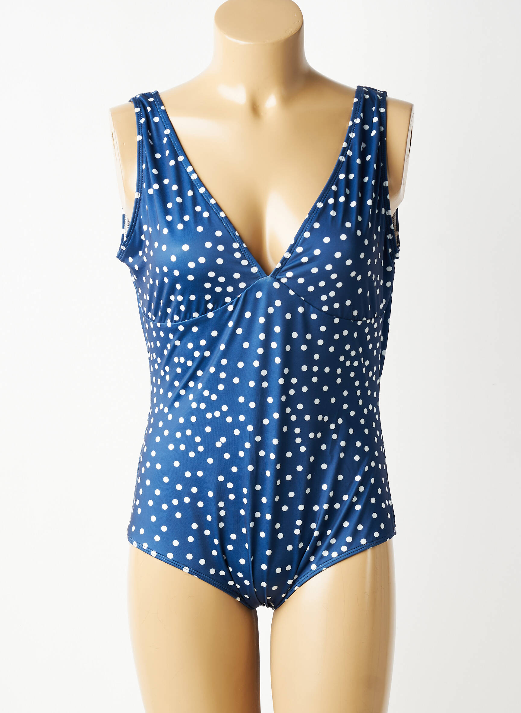 Maillot de bain 1 pièce effet matière satinée haut soutien-gorge balconnet bleu LEO & UGO femme