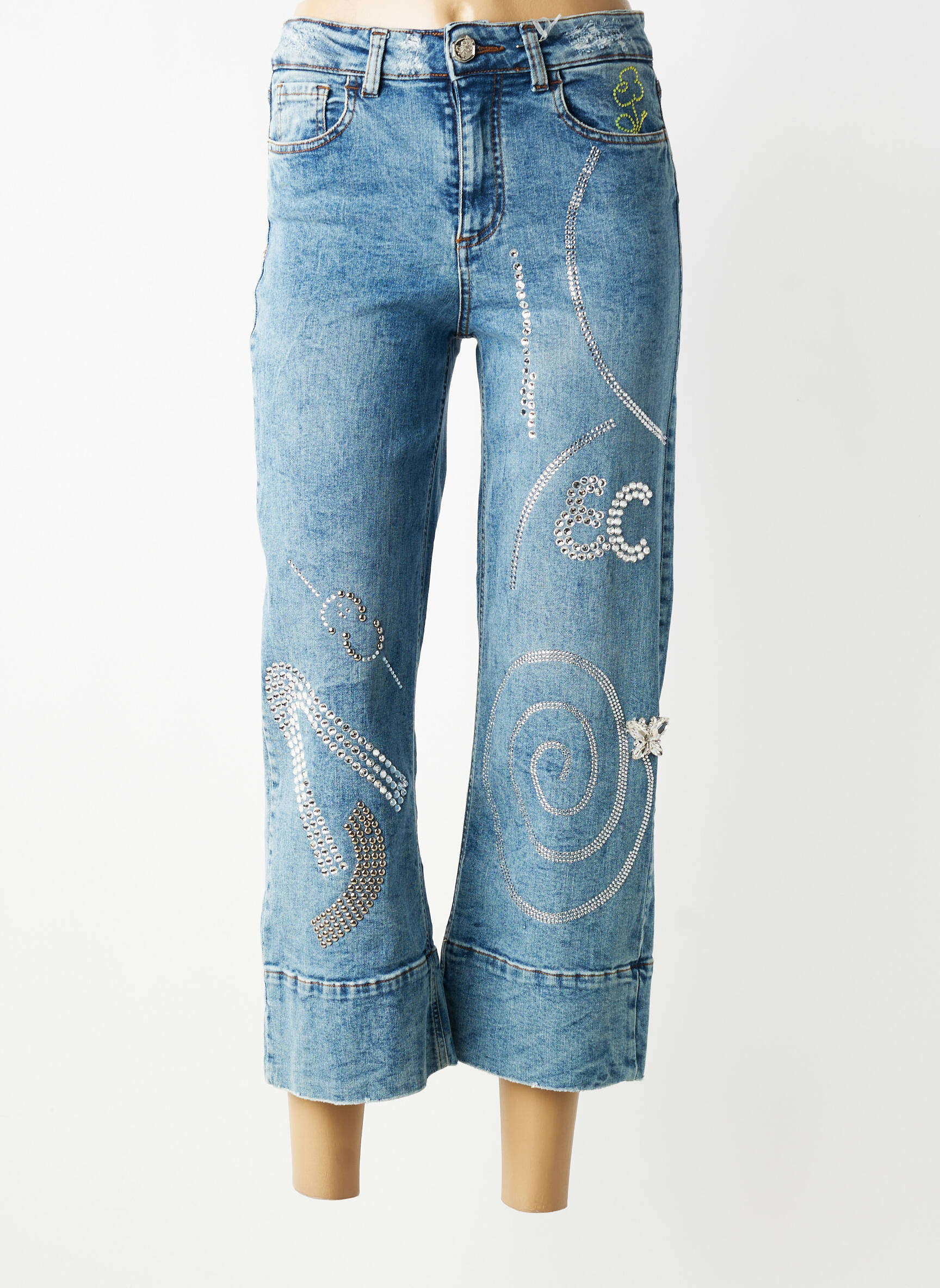 Jeans coupe droite effet usé délavé taille normale bleu ELISA CAVALETTI femme