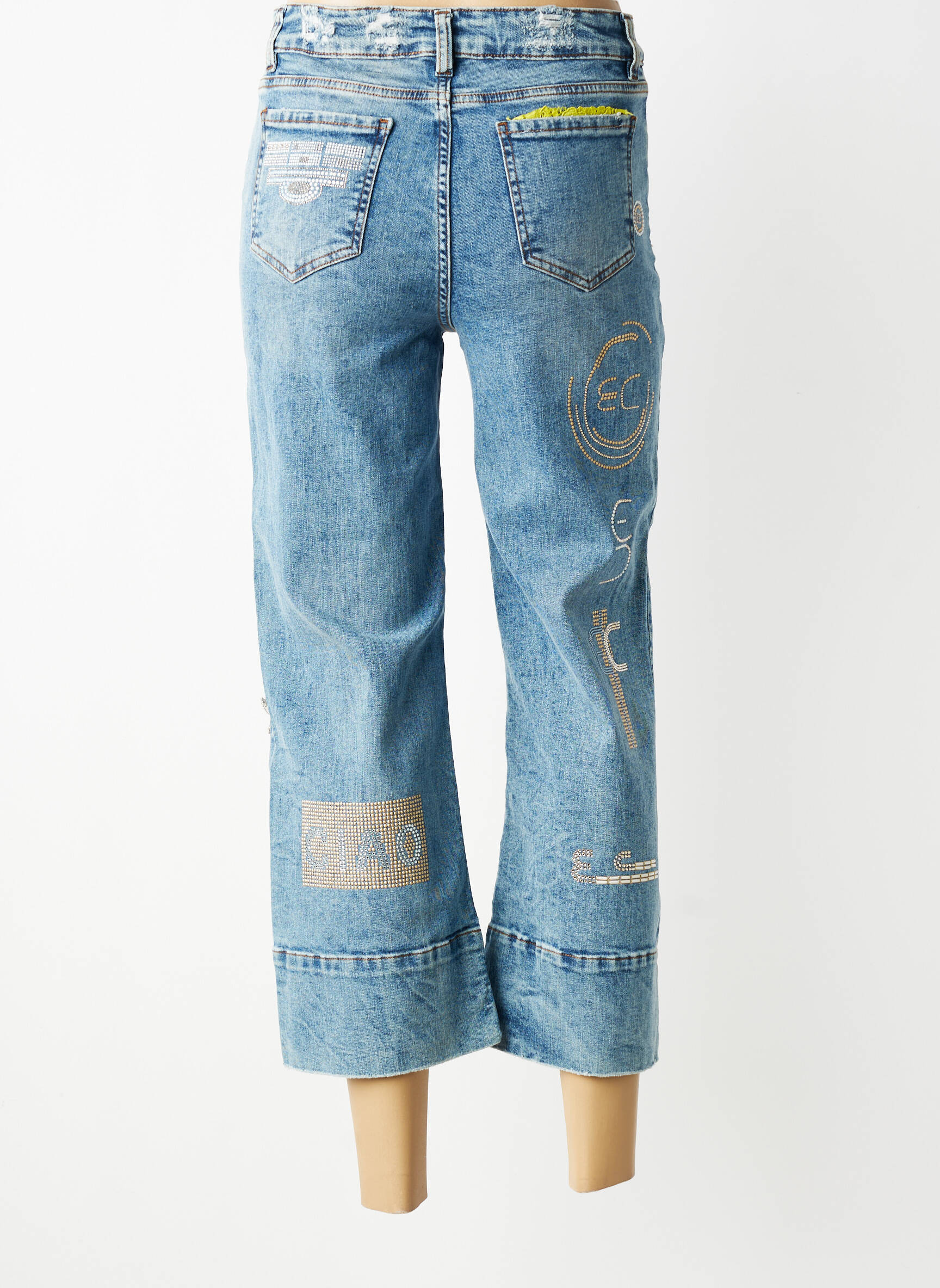 Jeans coupe droite effet usé délavé taille normale bleu ELISA CAVALETTI femme